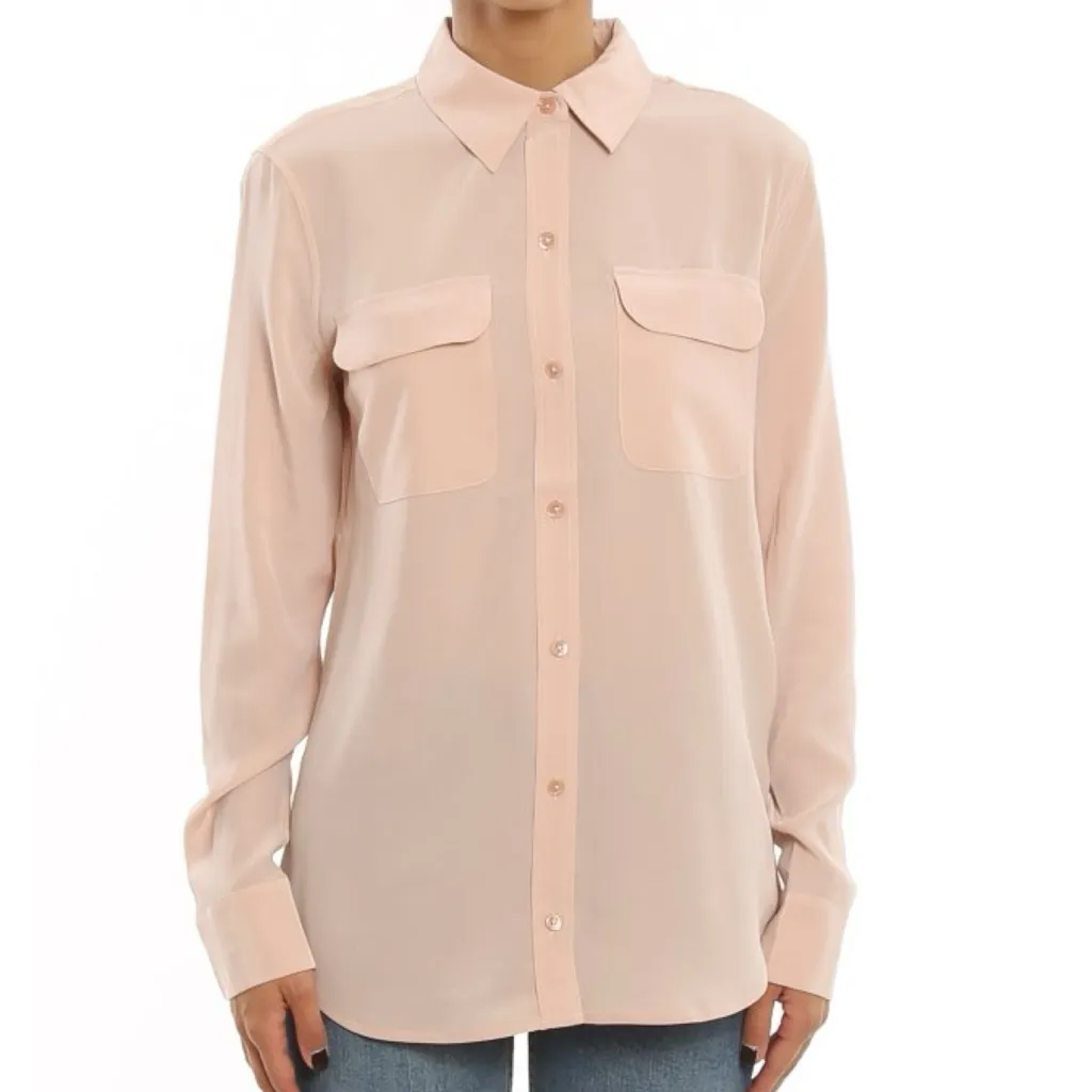 Equipment Femme Long Sleeve Silk Crepe Button Down Shirt In Smoke Rose - Image 4