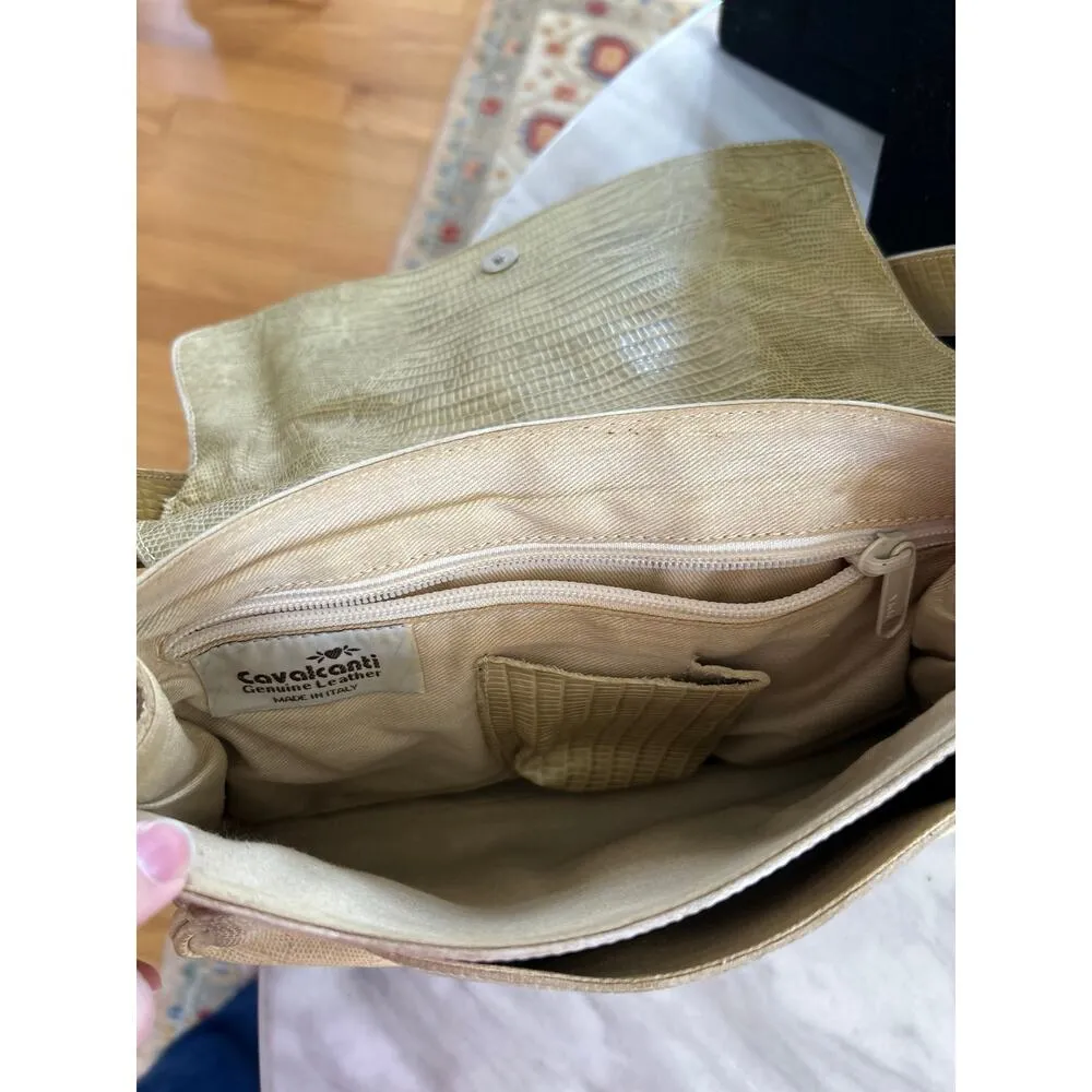 Vintage Cavalcanti Butter Yellow Studded Embossed Croc Baguette Shoulder Bag - Image 6