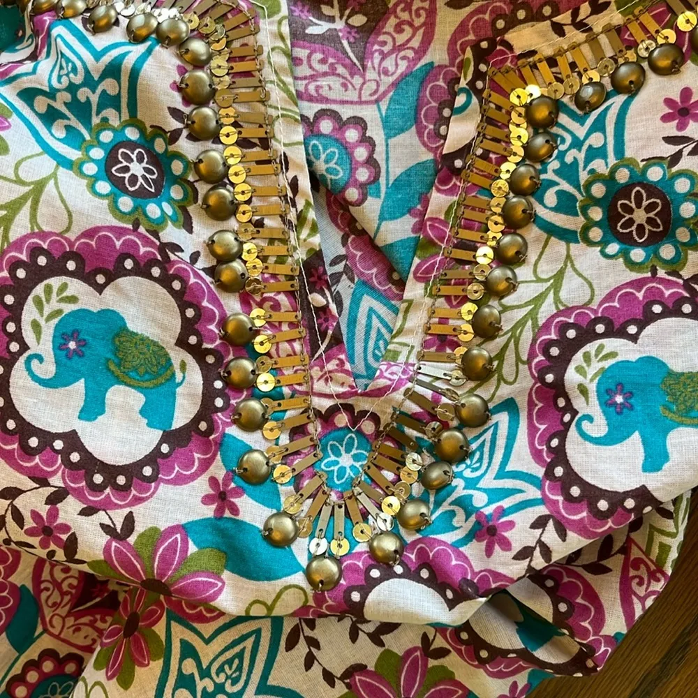 Dress Kaftan Tribal Cotton Tunic India Womens Medium Hippy New Green - Image 6