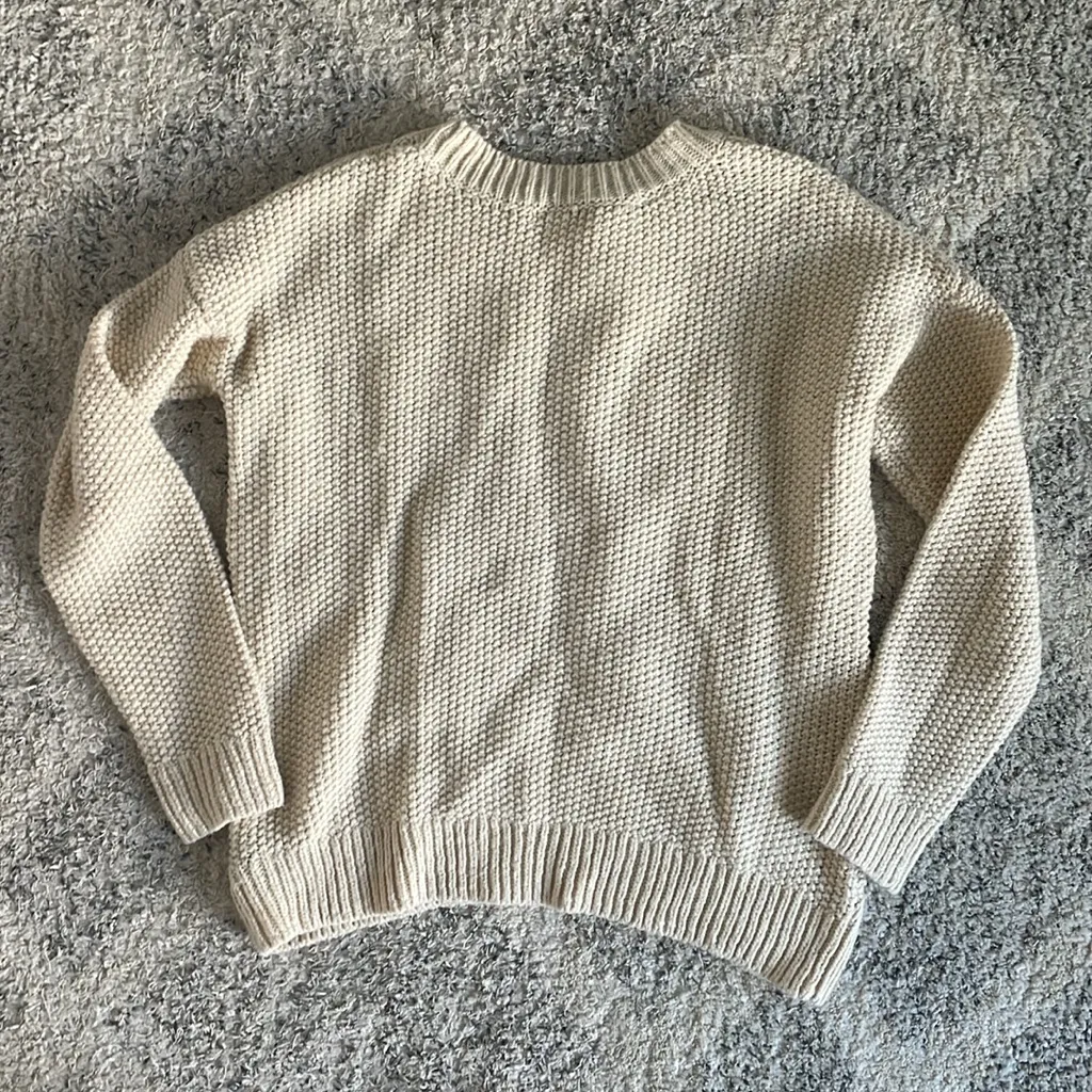 H&M Cream Off White Knit Oversized Crewneck Sweater Size XS - Image 6