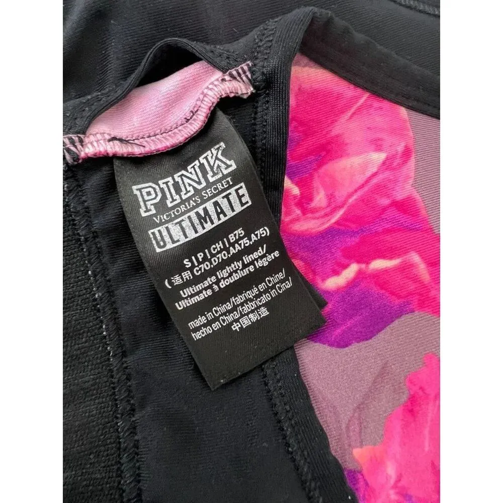 Pink Victoria's Secret Sports Bra Womens Small Pink Floral Mesh Back V Neck - Image 4