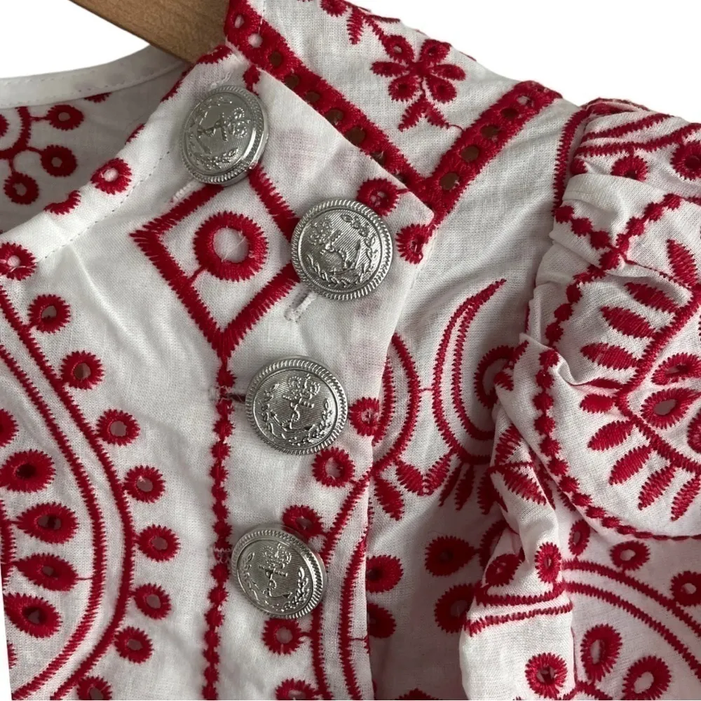 Munthe Nifty Embroidered Cotton Blouse Red‎ White 4 Red - Image 7