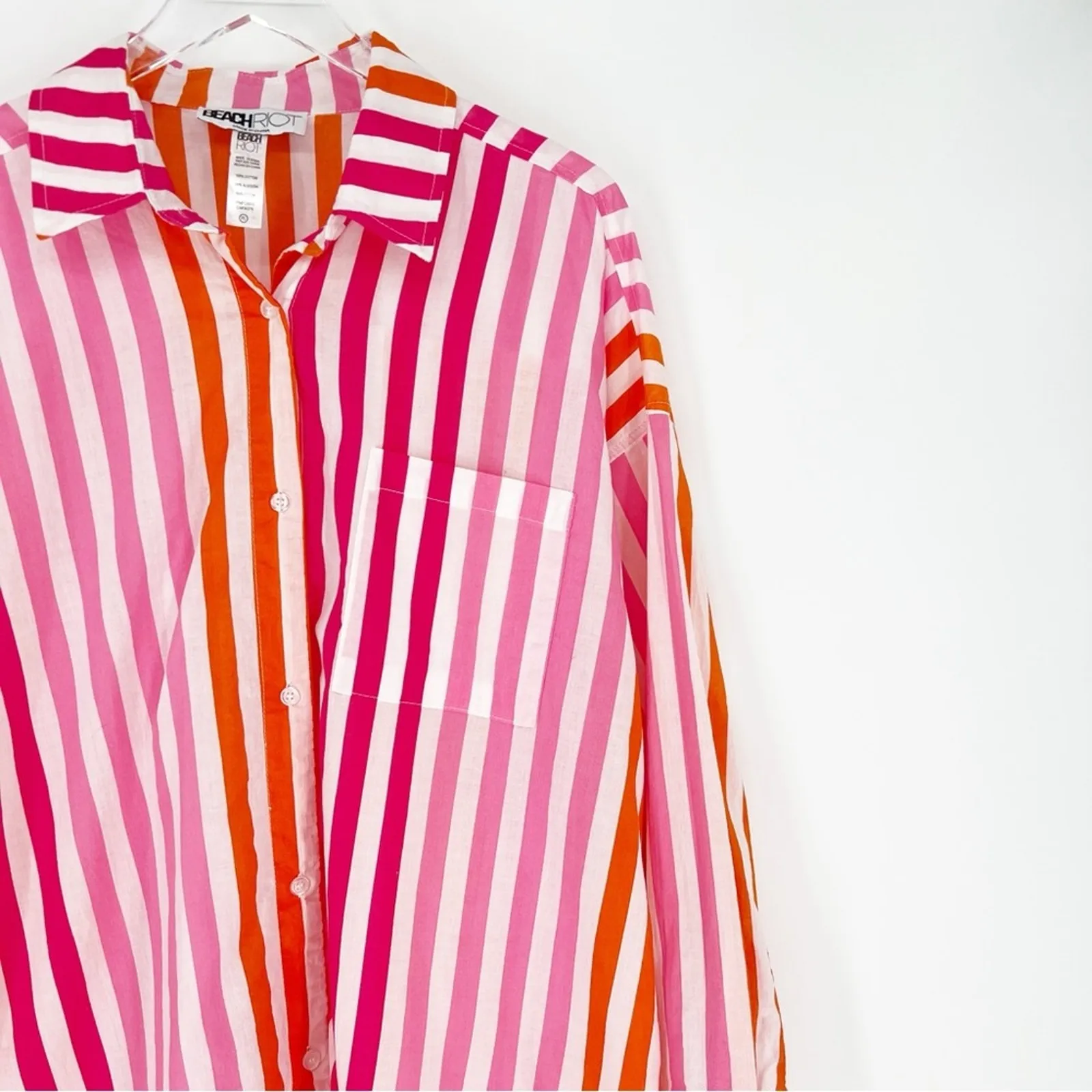 Beach Riot Alexa Striped Button Down Bathing Suit‎ Cover Up LP - Image 5