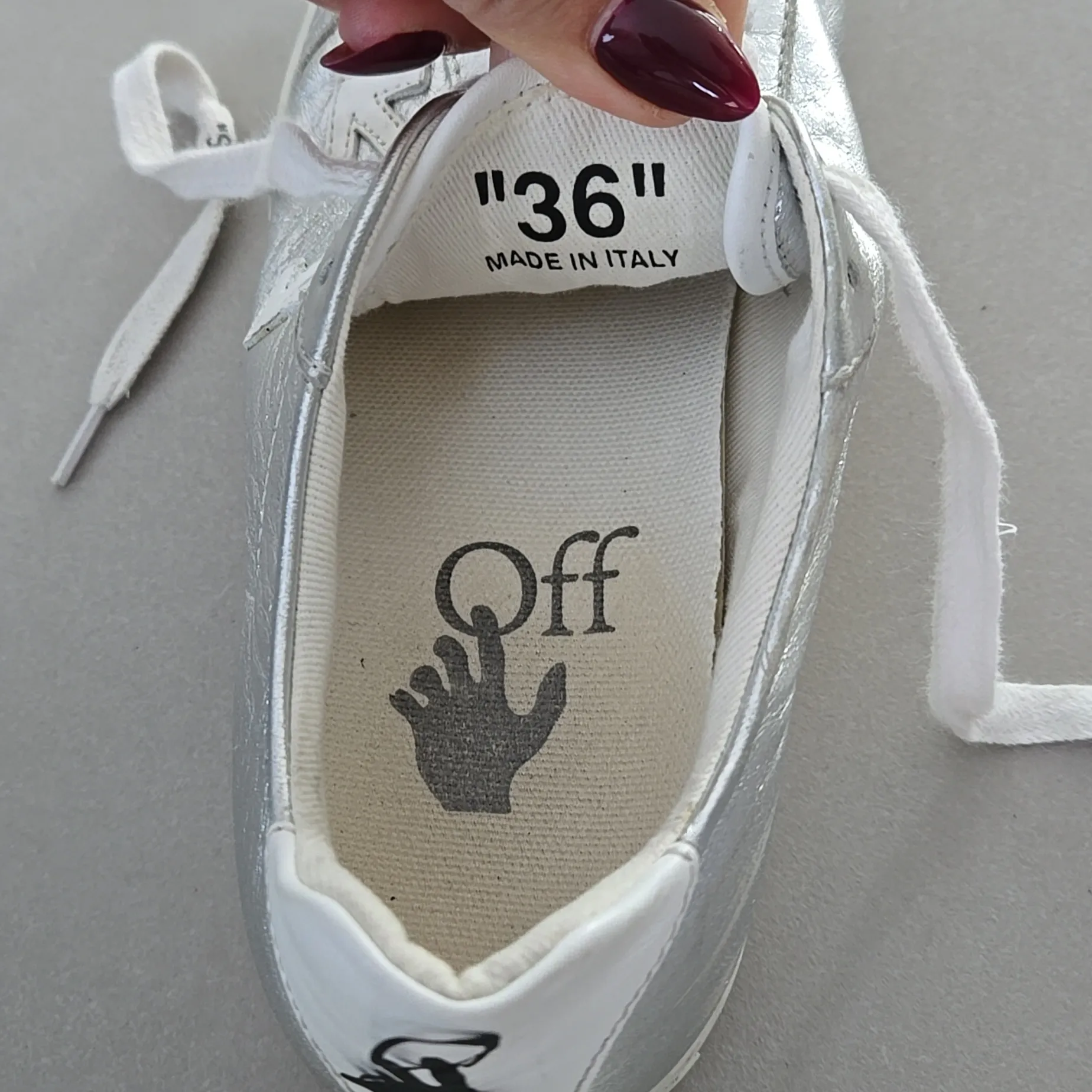 Off-White Woman's Silver Metallic Low Top Sneakers Size 36/ US 6 - Image 6