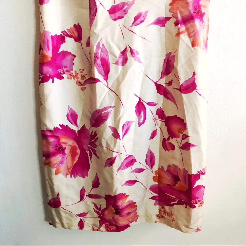 Bahari Group Dress Silk Bright Pink Floral on Cream Sleeveless Sheath Sz 8 GUC - Image 6