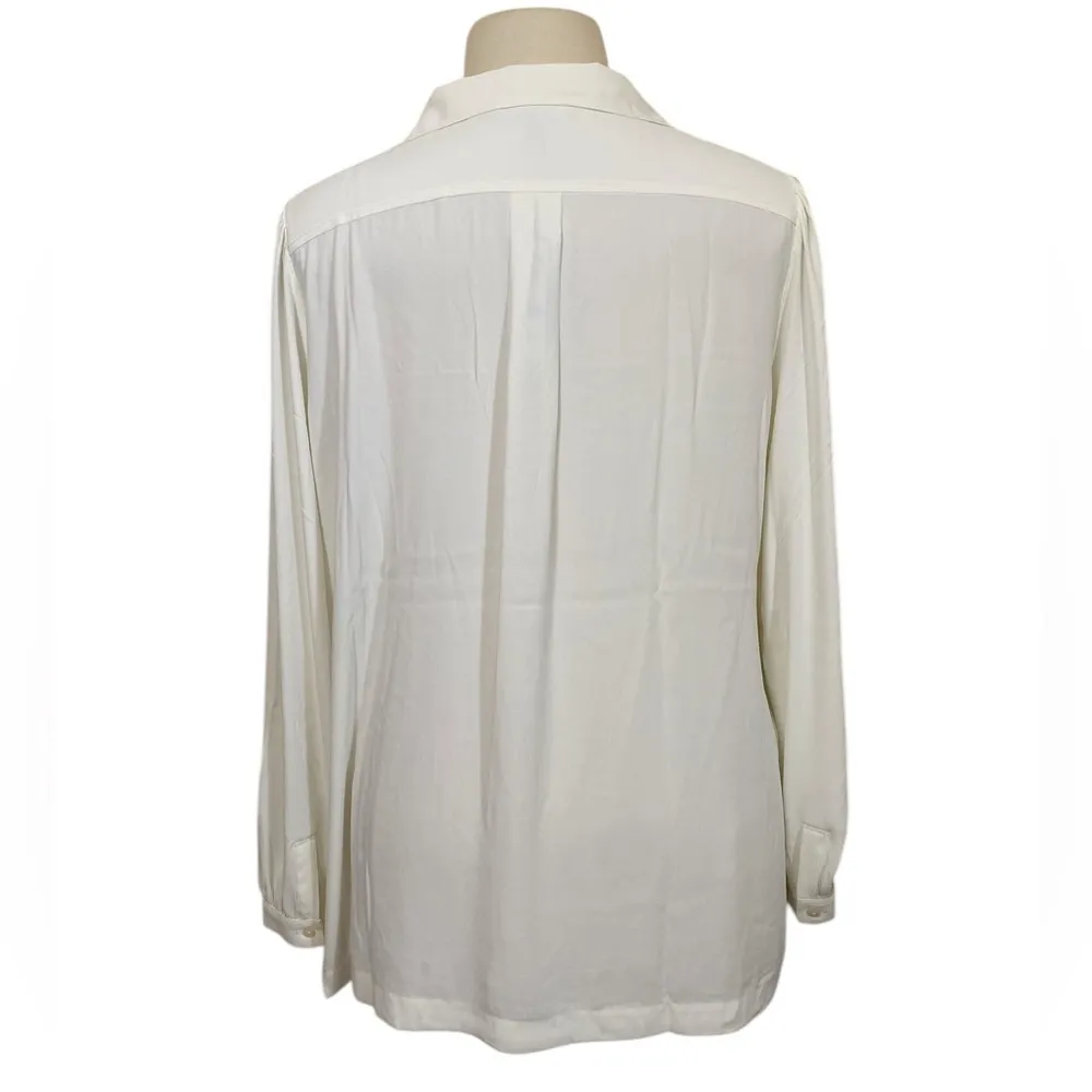 Long sleeve pocket soft shirt Chiffon button down ecru minimalist office - Image 7