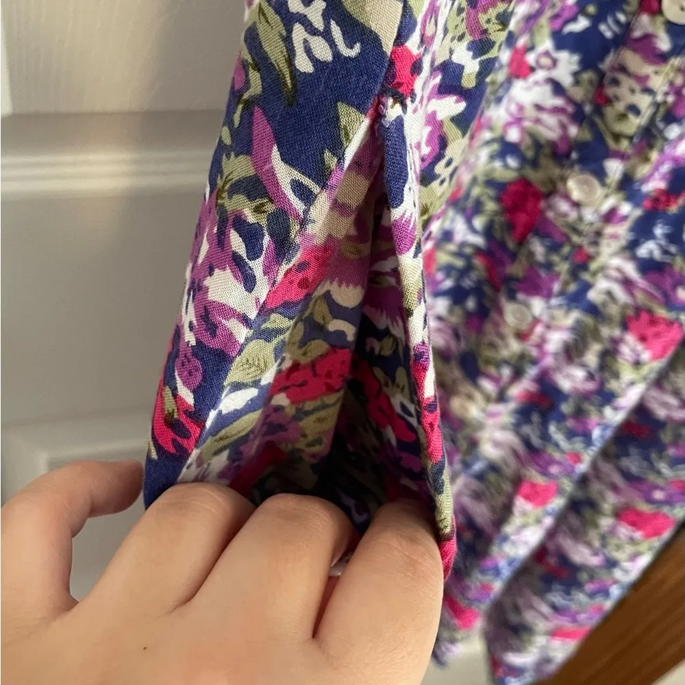 90s Vintage Floral Midi Dress Anthony Richards Pockets Full Button Cottagecore Purple Size XXL - Image 4