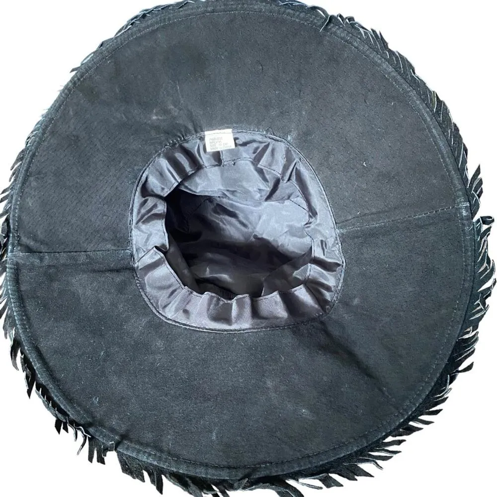 Suede Boho Black Fringe Studded Festival Bucket Hat Gold Stud one size - Image 7