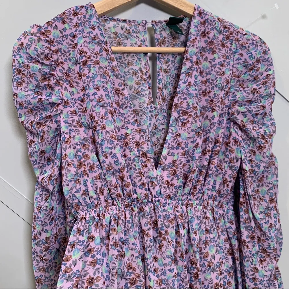 Wild Fable Floral Lavender Long Sleeve Deep V-Neck Puff Sleeve Dress Size XS - Image 9
