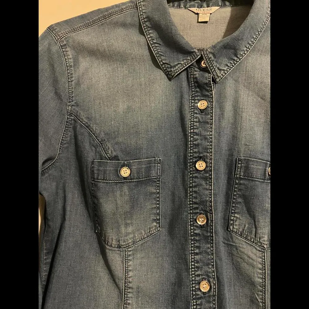Guess Women's Denim Button-Up Shirt-Medium - Image 6