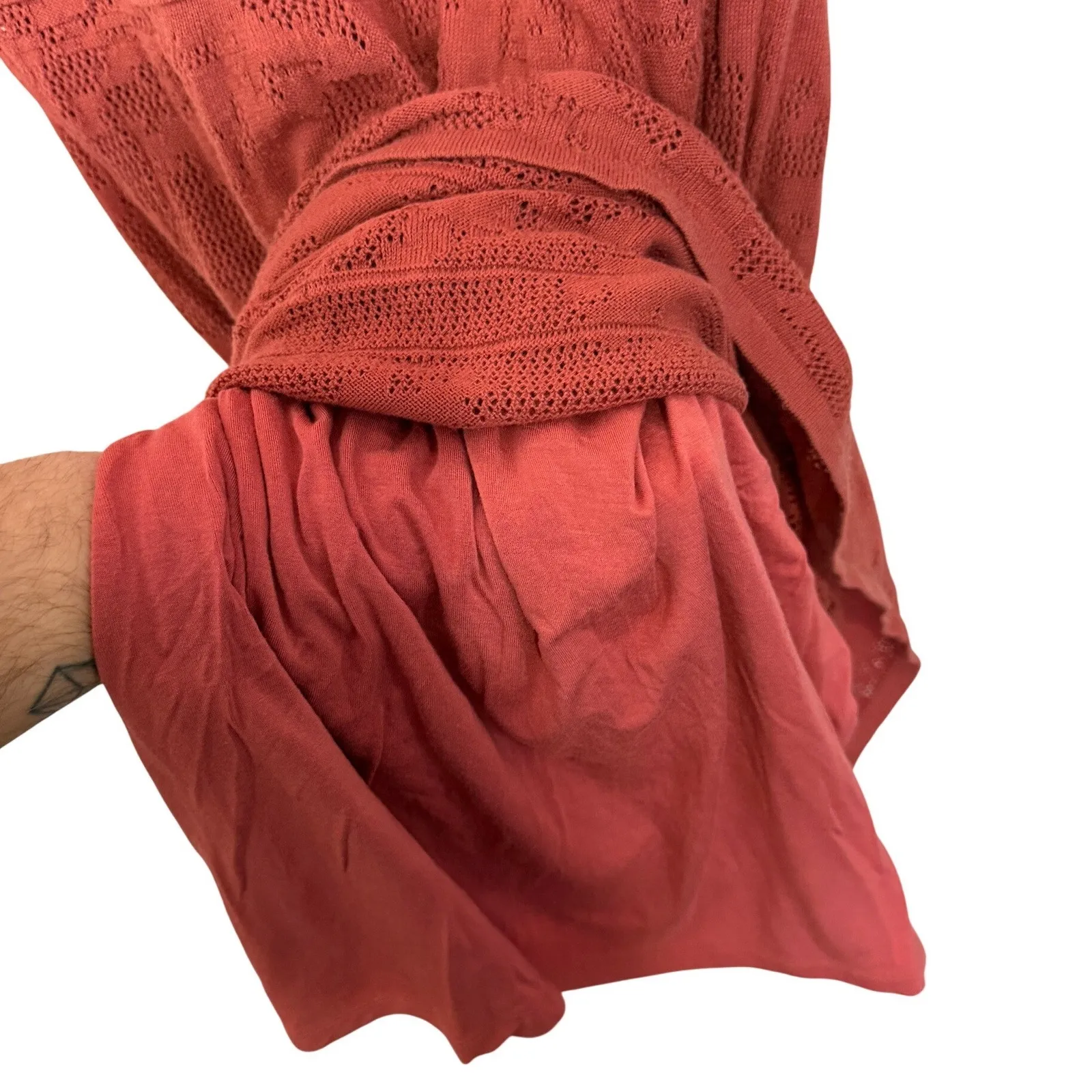 Sundance Knit Lace Dress Red Orange Flare Sleeve Mini Sz S Boho Cottage Western - Image 5