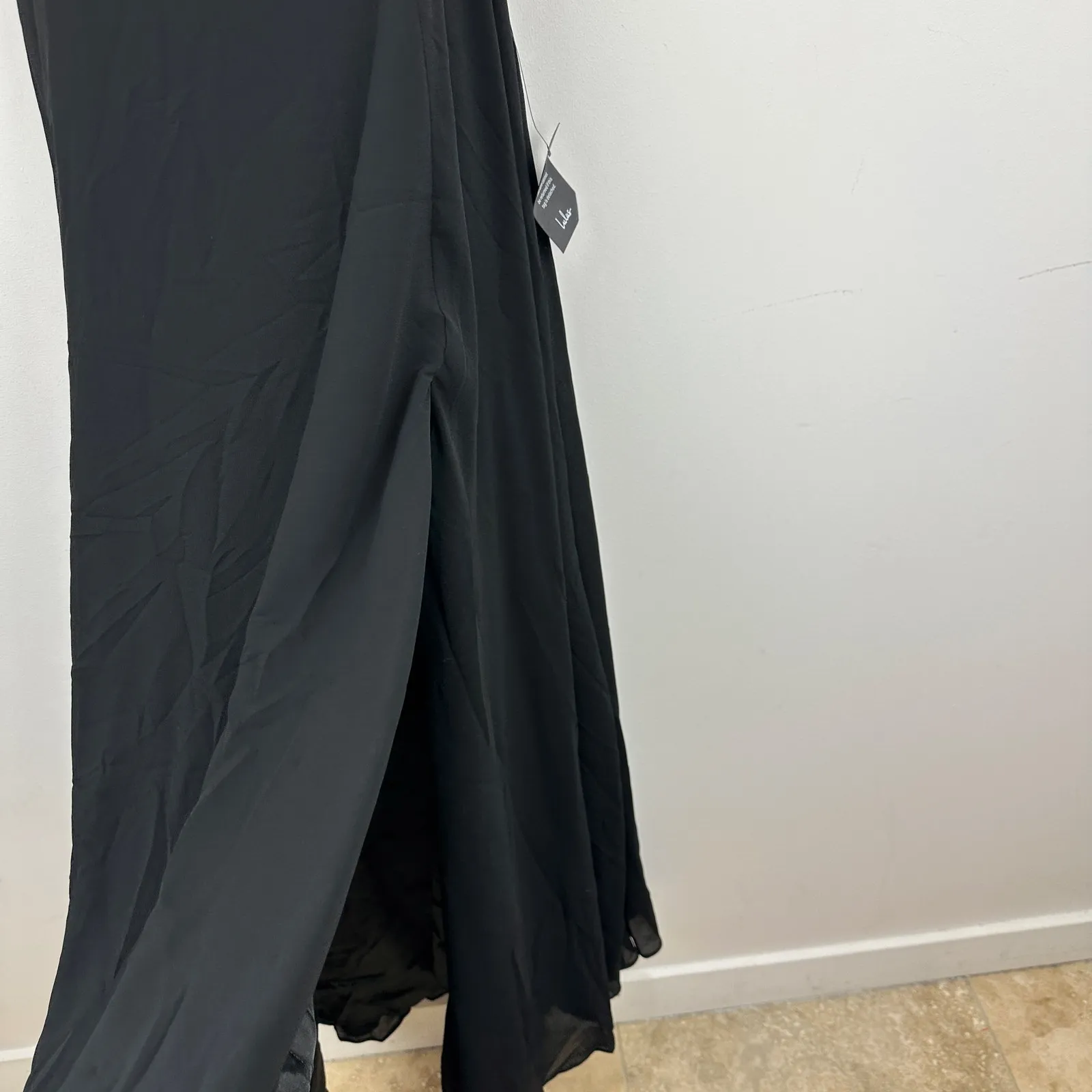 Lulus Romantically Speaking Black Cowl Lace-Up Maxi Dress Formal Small NWT - Image 10