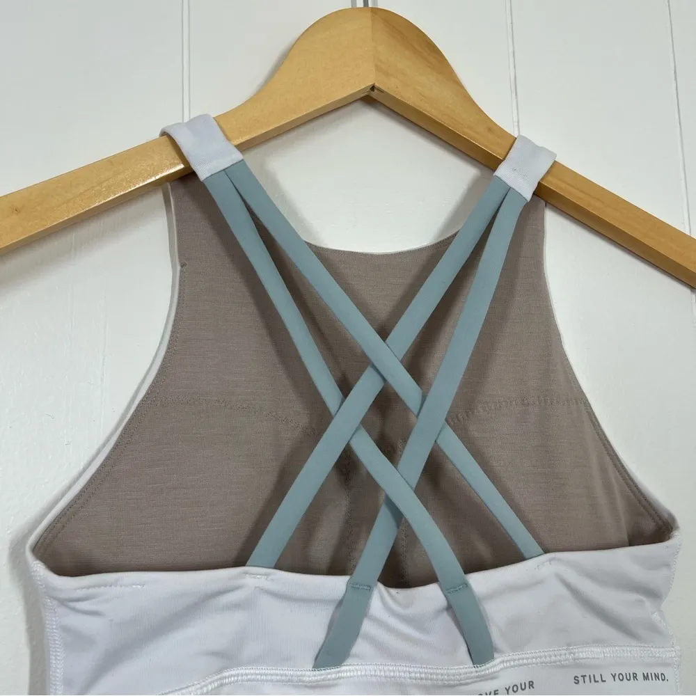 Lululemon White Silver Blue Energy High-Neck Longline Bra Medium Support B–D Cup - Image 11
