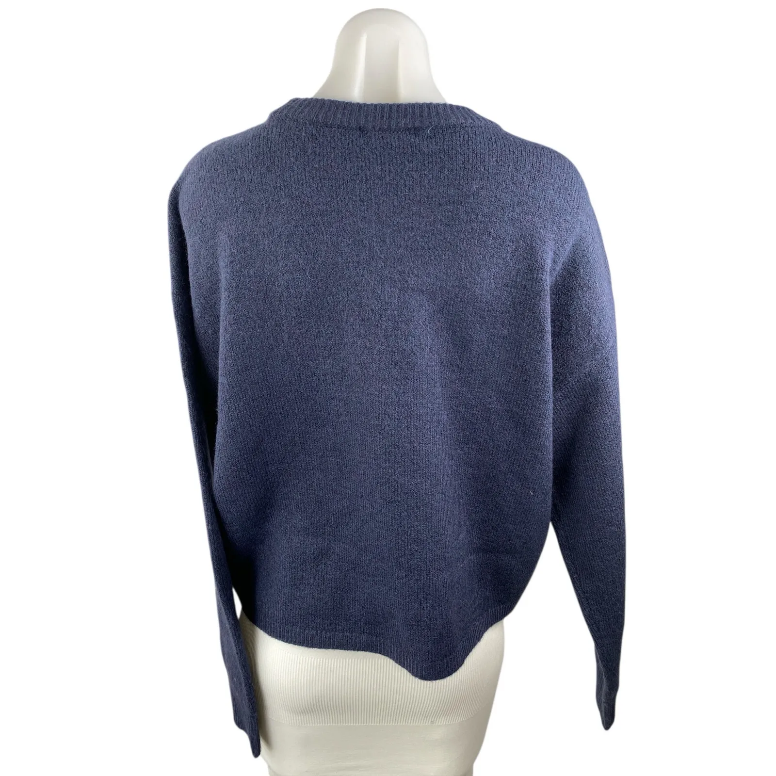 Aqua Women's Navy Blue Argyle Knit Long Sleeve Crew Neck Sweater Top Size L - Image 2