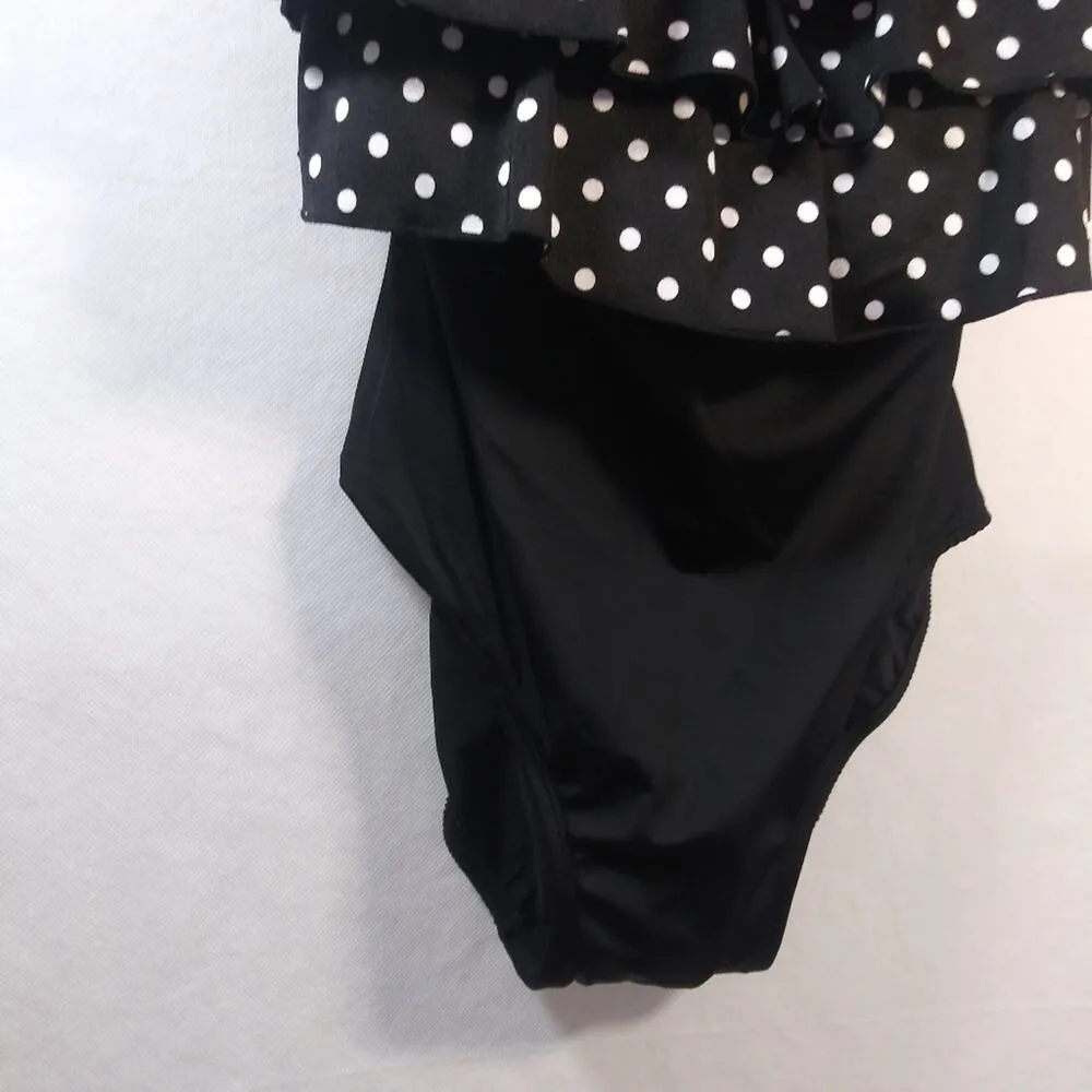 Inches Away Black Polka Dot Tiered Ruffle One Piece Swim Suit size 16W - Image 4