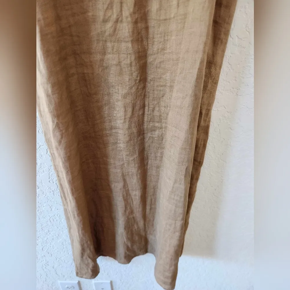 Women’s Linen Tan Slip Embroidered Dress Size XS - Image 8