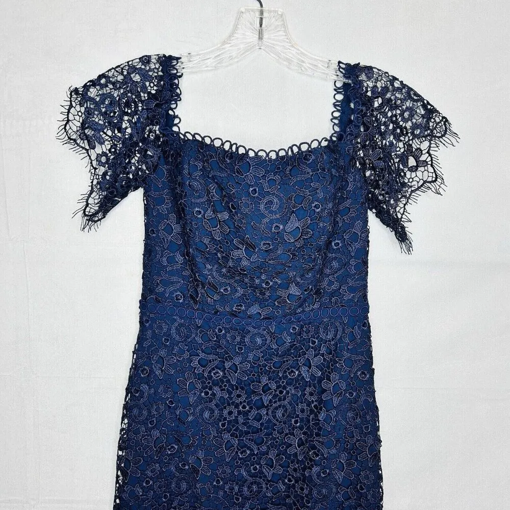 ML Monique Lhuillier Navy Off-Shoulder Lace Cocktail Dress Size 0 Worn Once - Image 2