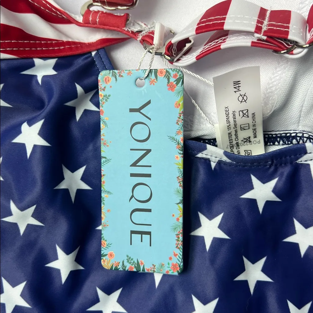 Younique Tummy Control Slimming One Piece Swimsuit Sz 14 National Flag ⚫️ Blue - Image 4