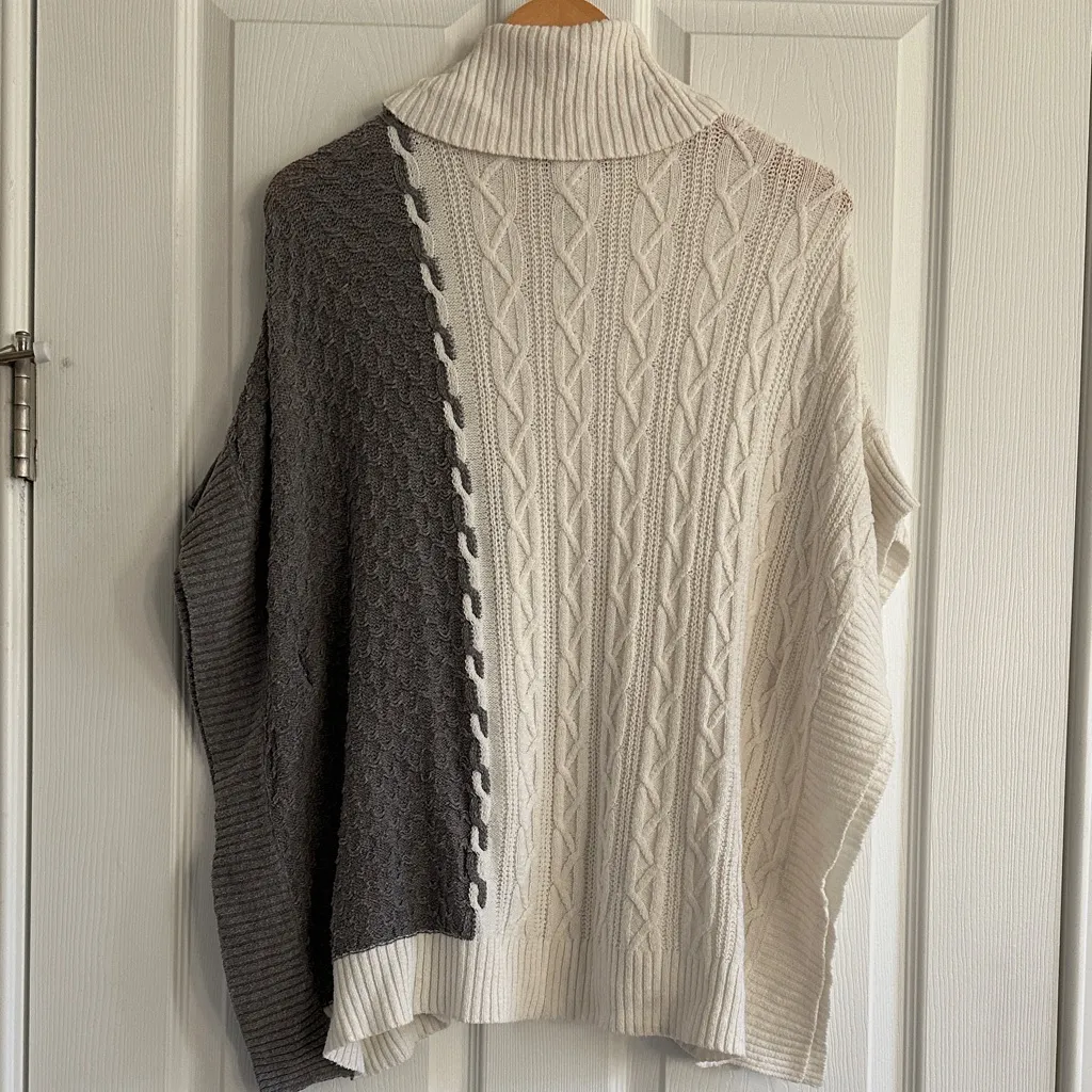 Chico’s Poncho Two-Tone Cable Knit Sweater - Image 4