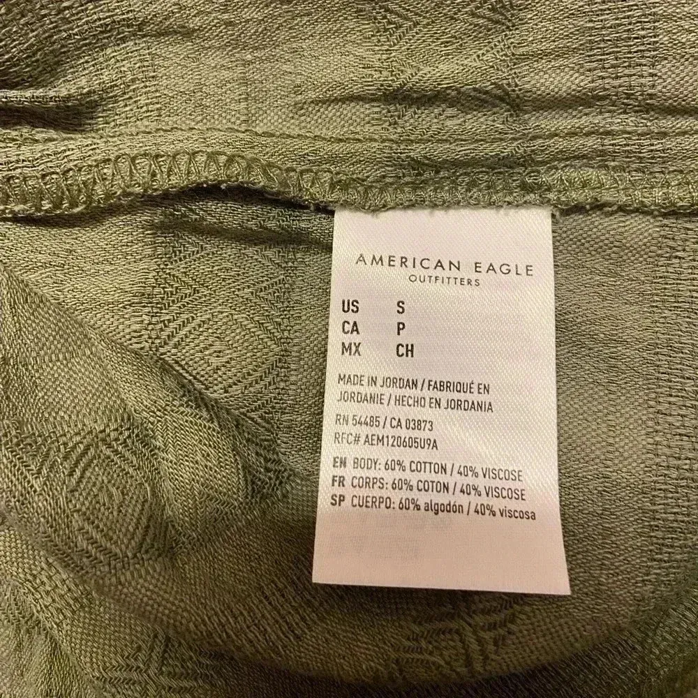 American Eagle Cropped Button Front Tank Top Peasant S Army Green Boho NWT‎ - Image 7