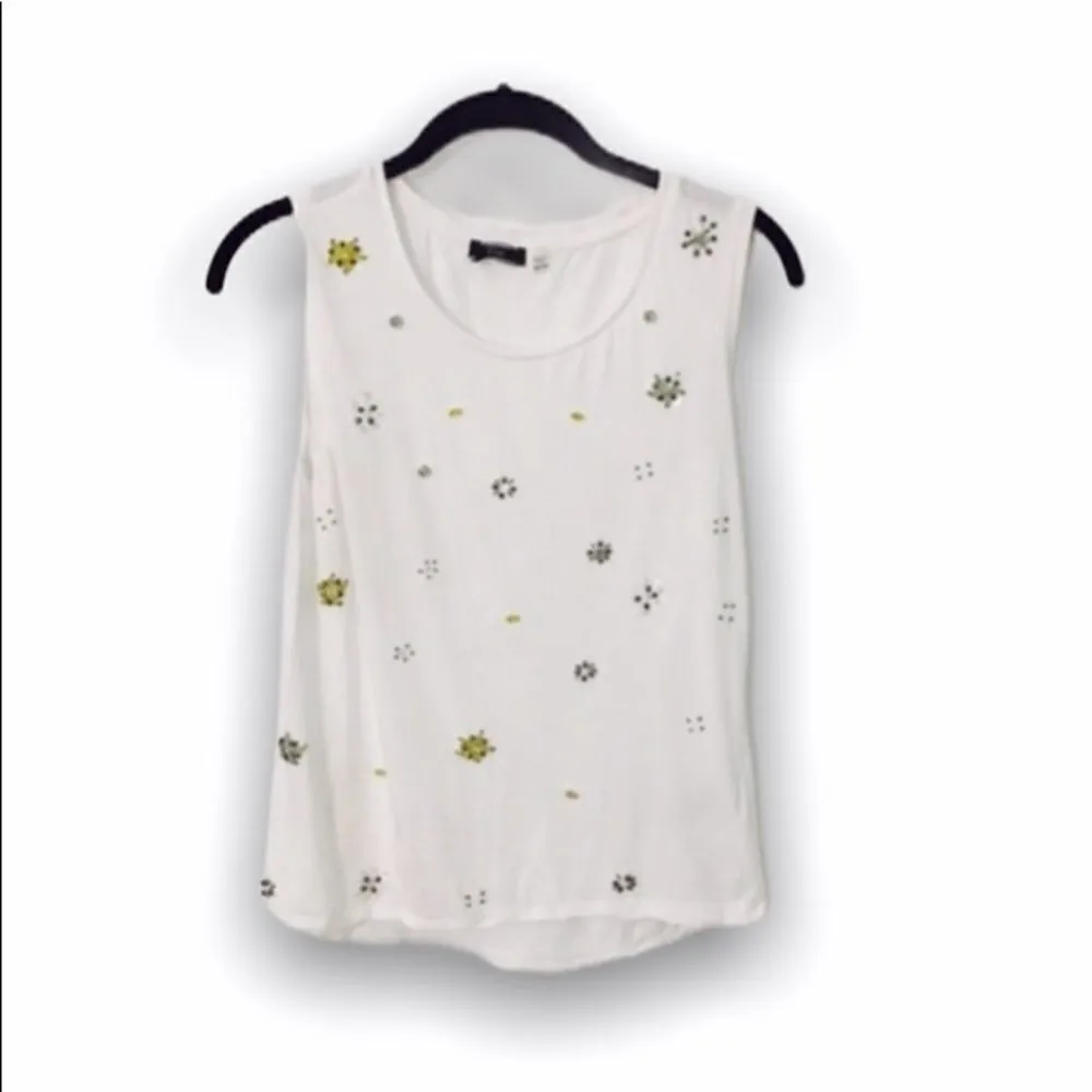 Dex 1963 Women’s Size XS White Beaded Sleeveless Top Floral Embellished Tank - Image 2