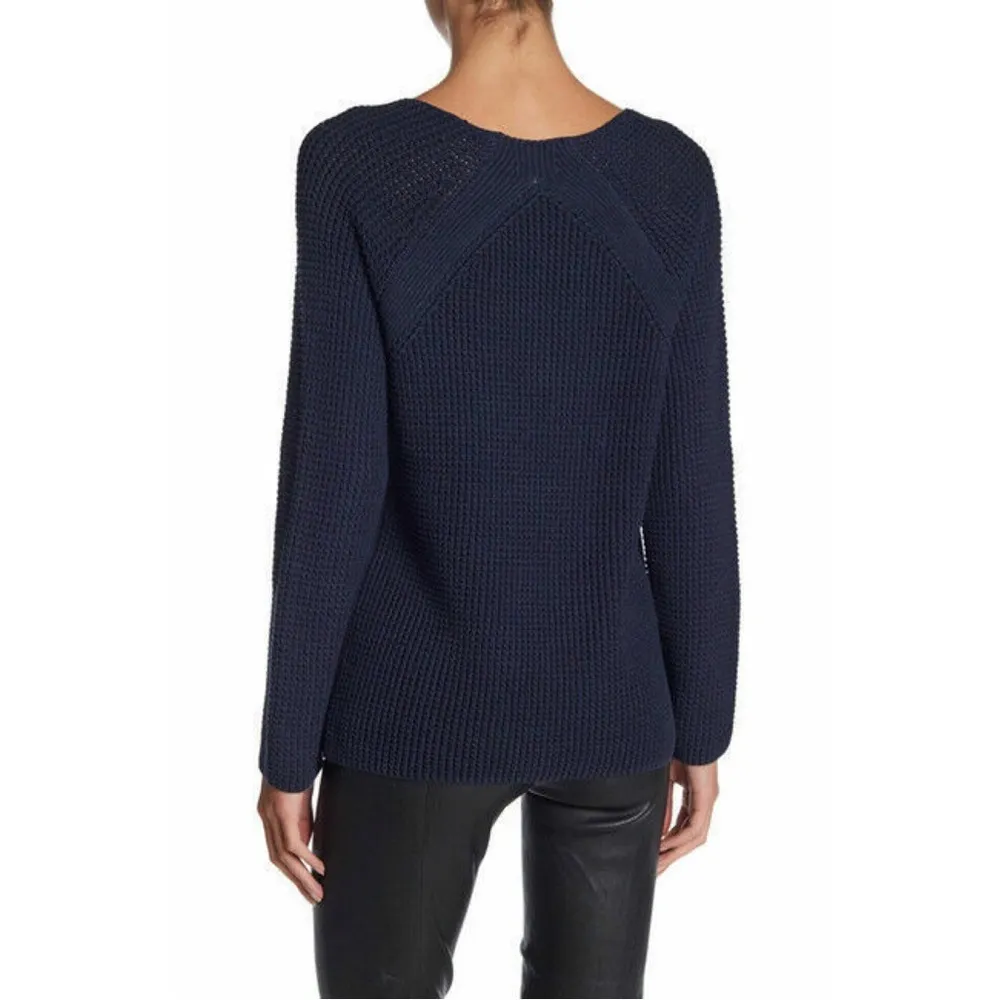 Vince • Waffle Stitch Pullover navy cotton knit sweater crew neck - Image 10