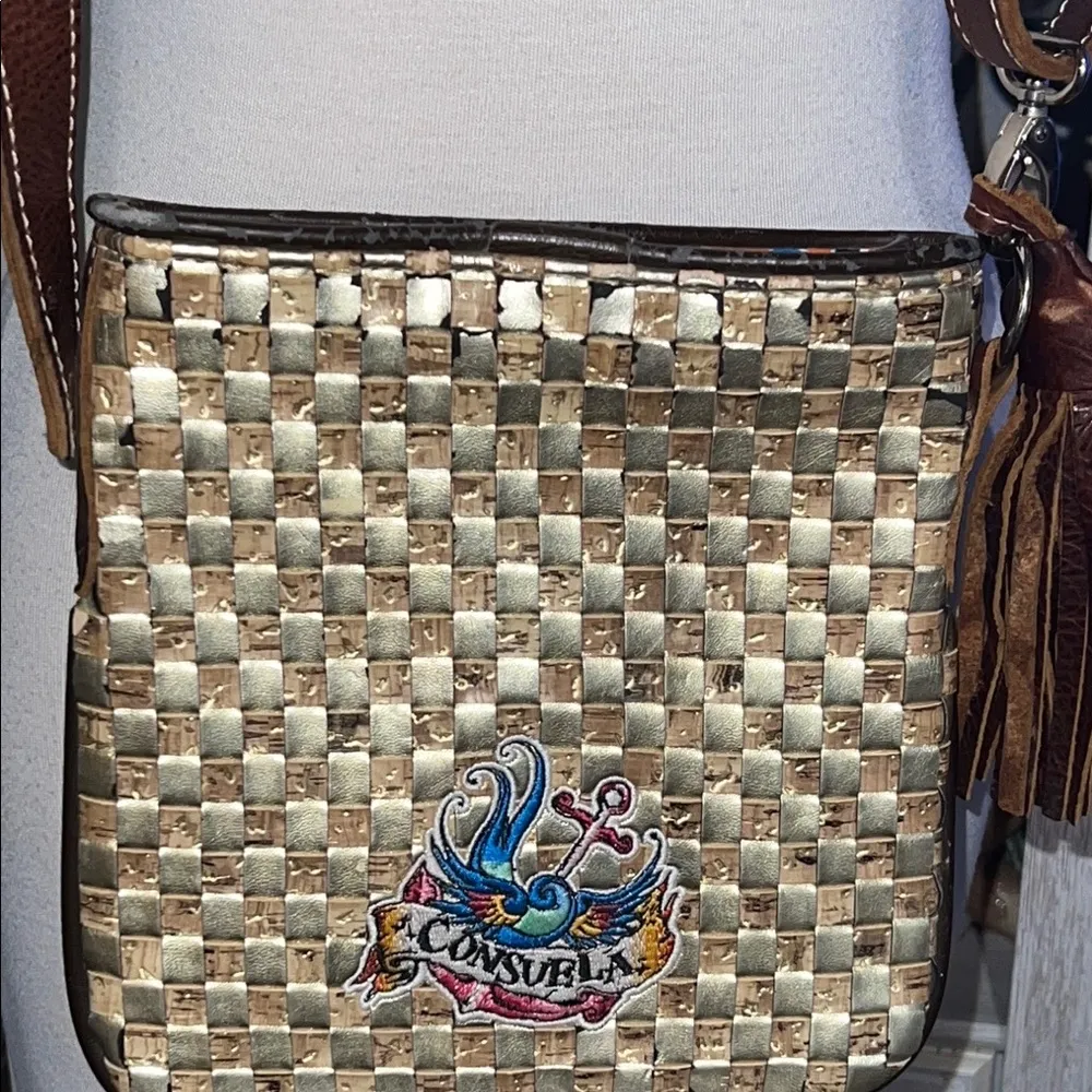 Consuela  Woven Tan and Brown Crossbody Bag - Image 13