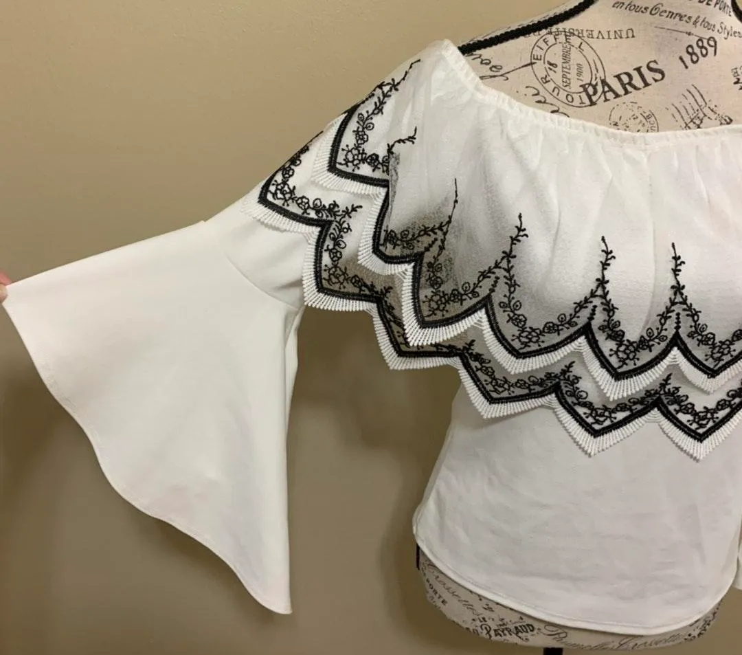 White Black Off The Shoulder Medium Top - Image 8