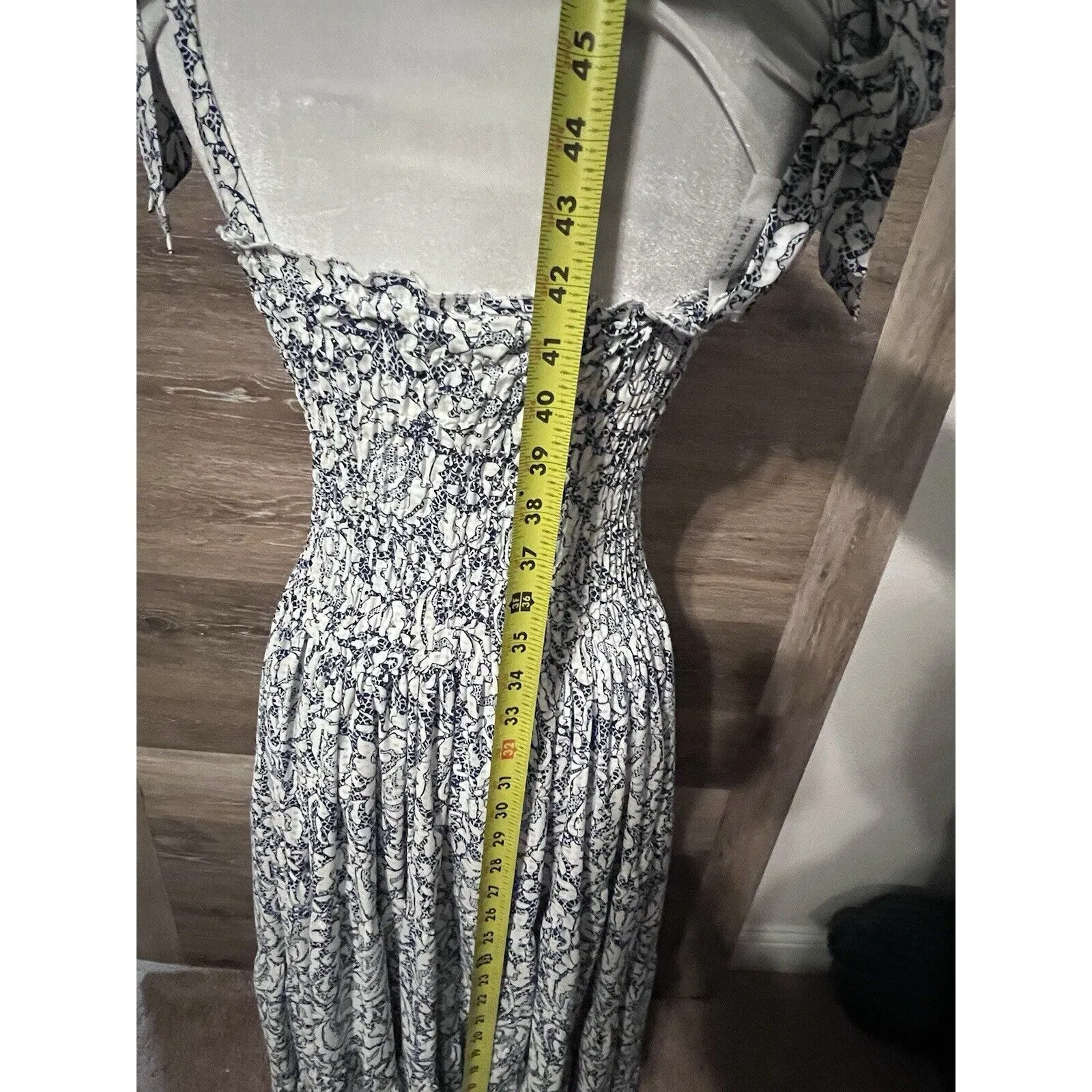 AVANTLOOK Anthropologie Floral Print Smoked Dress Midi Blue Size Small - Image 15