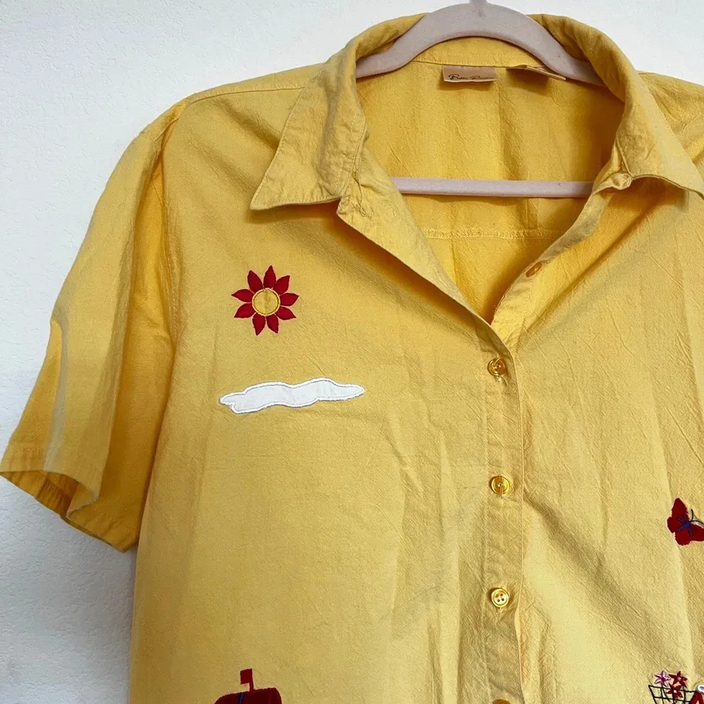 Vintage Bobbie Brooks‎ Yellow 100% Cotton Shirt with Embroidery Large - Image 3