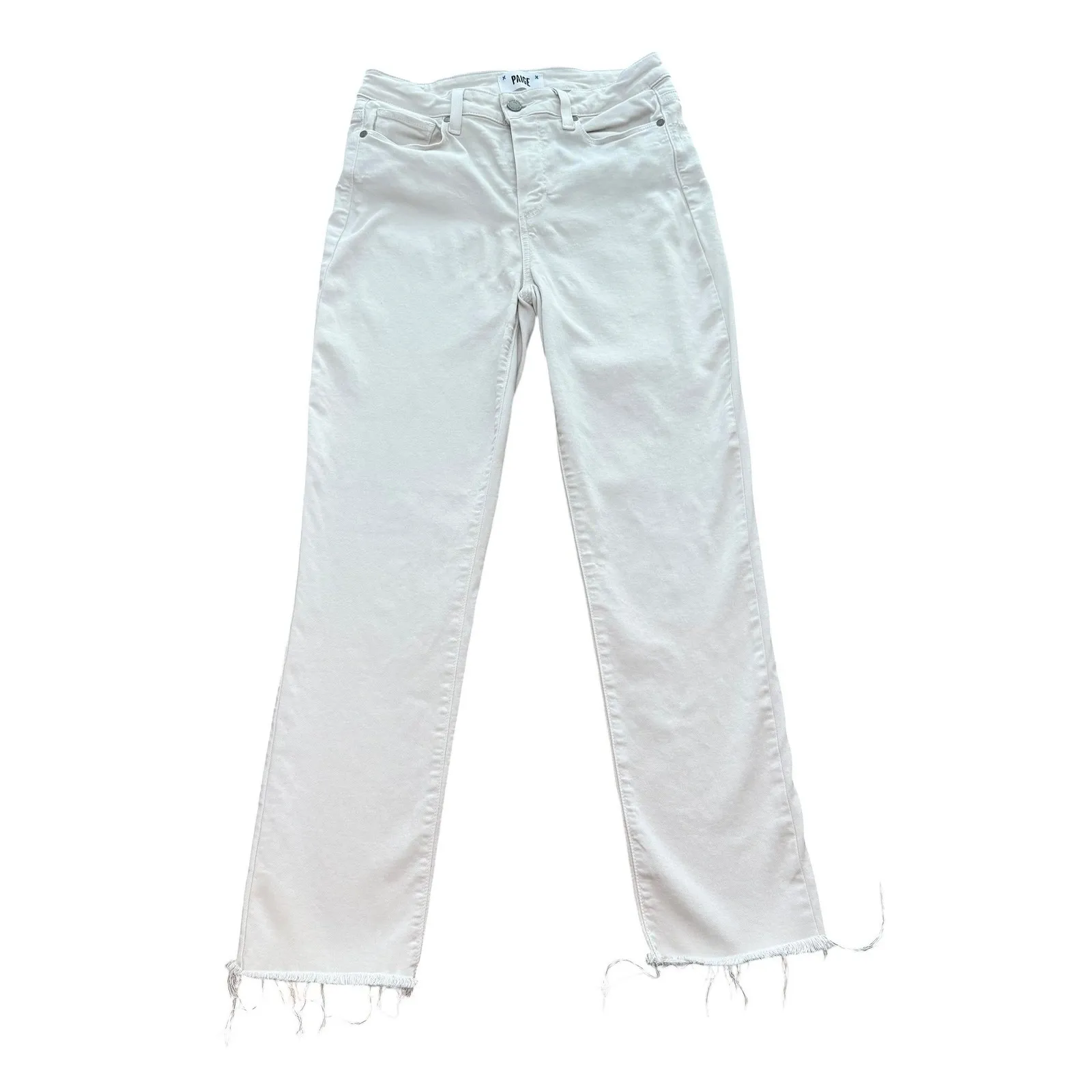 PAIGE Womens Jeans Size 28 Straight Leg Raw Hem‎ Off White Casual Denim - Image 2