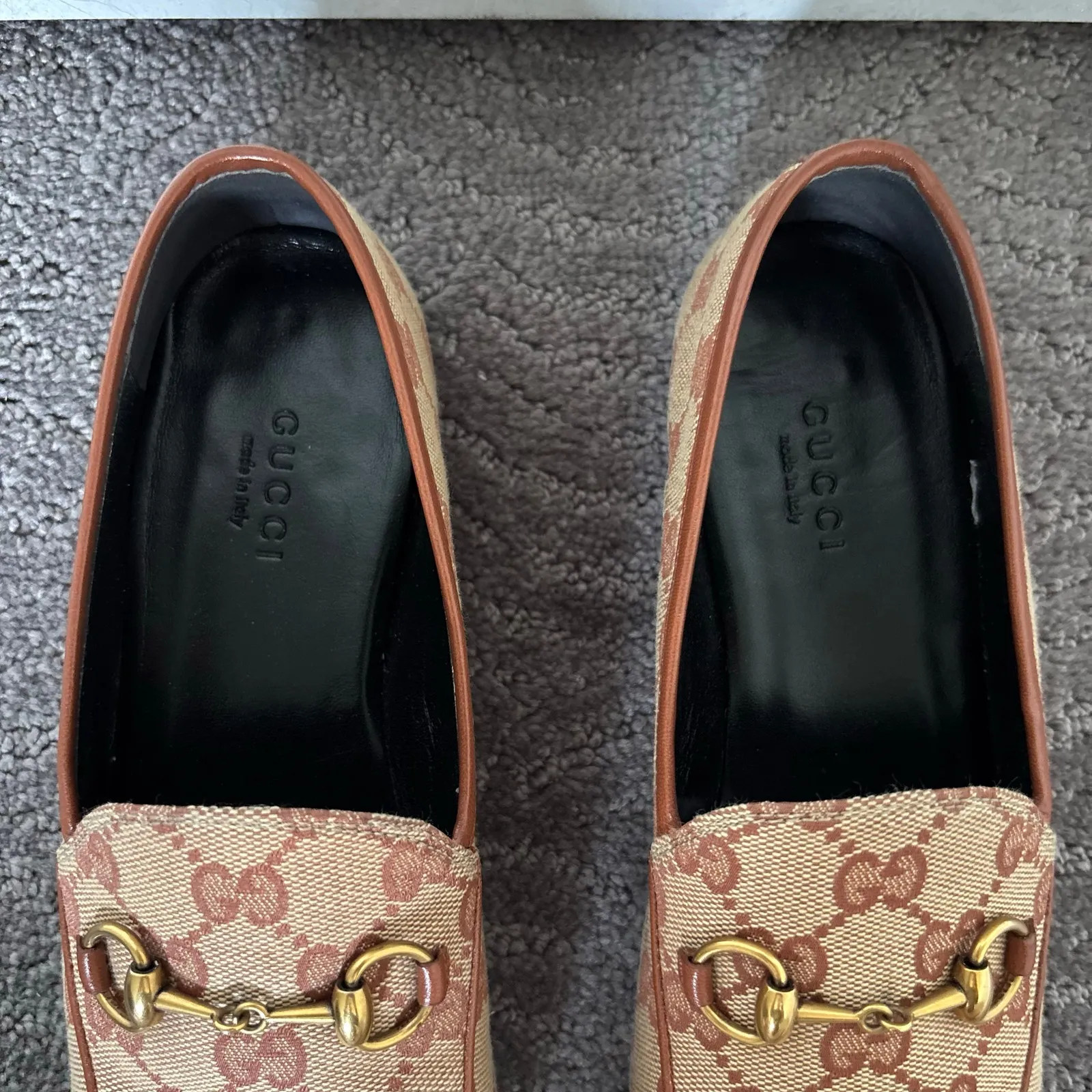 Gucci Jordaan GG Monogram Canvas Horsebit Loafers Beige Brown Flats Size EU 36.5 - Image 5
