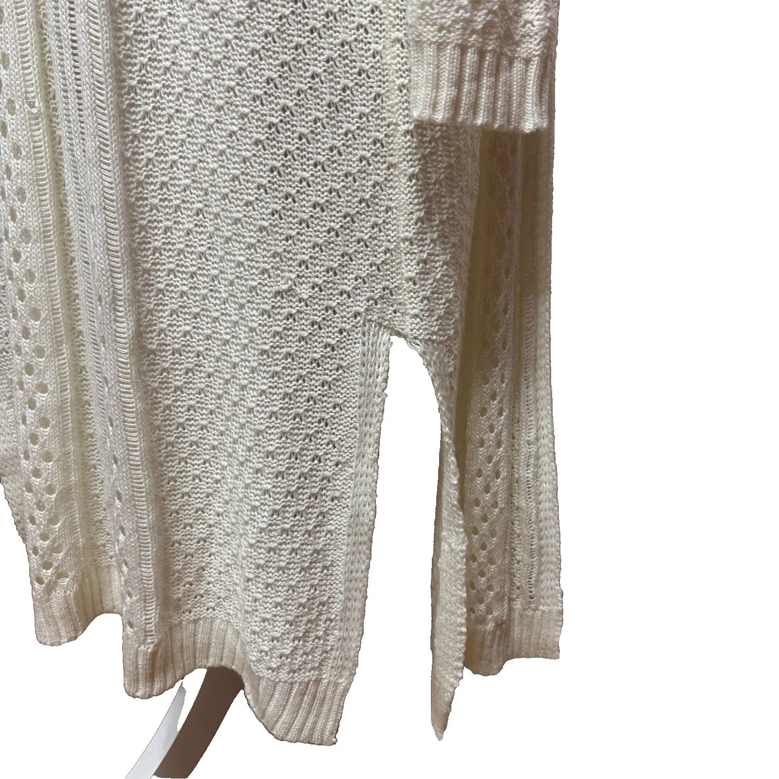 Full Crochet Knit Duster Cardigan Sweater XL Cream Boho Coastal Grandma Cottage - Image 4