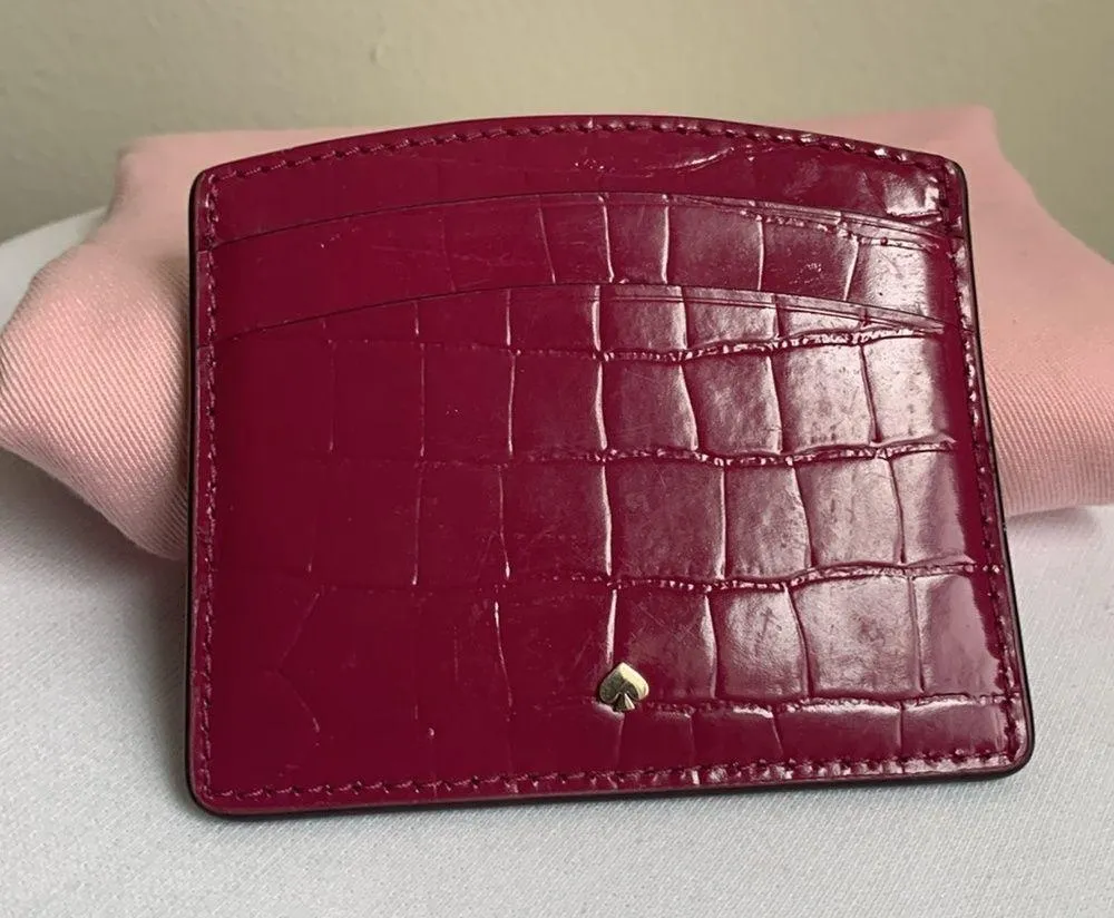 Kate Spade Sylvia Croc Embossed Cardholder Wallet- Berry Blitz - Image 4