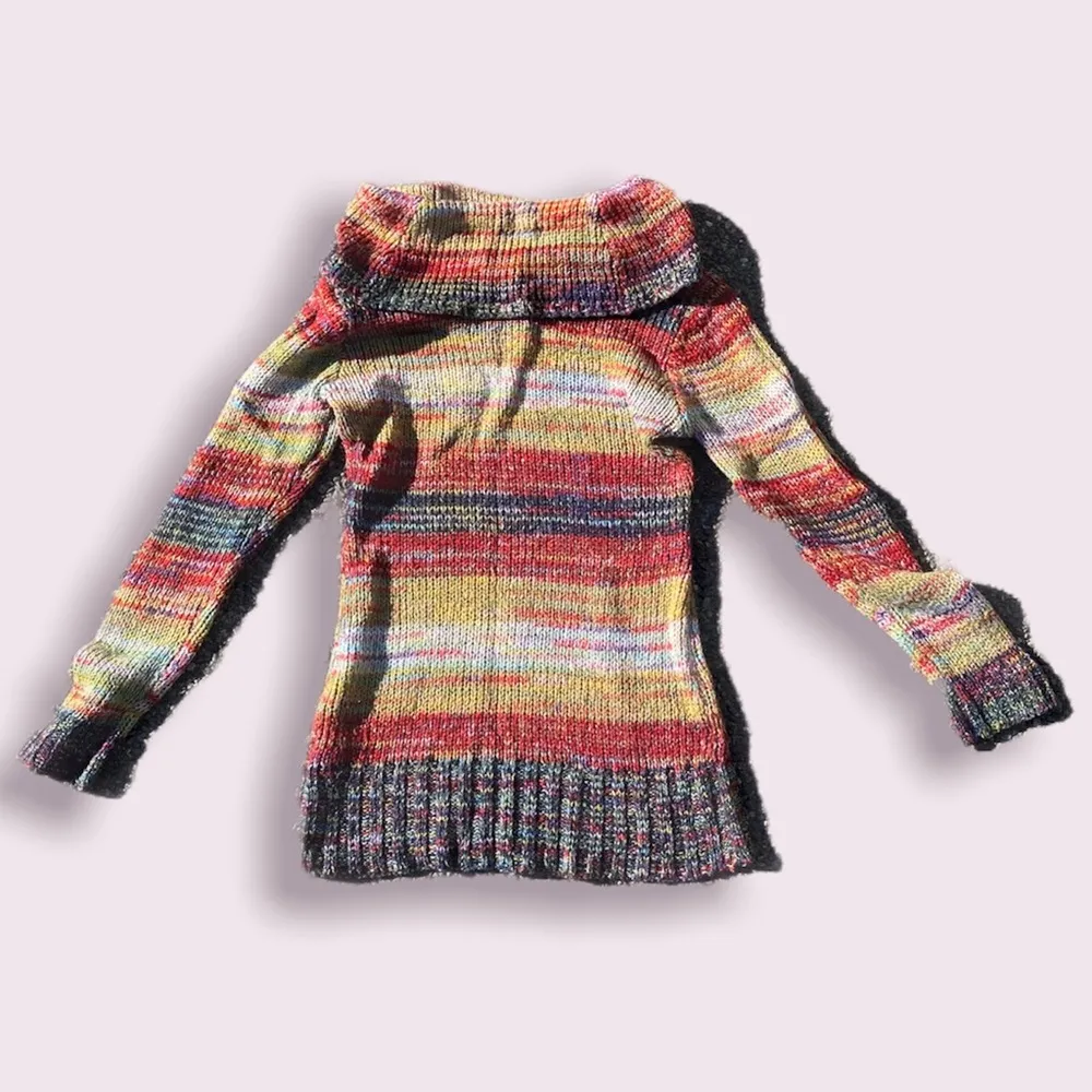 Y2K Bongo rainbow stripe knit cowl neck sweater - Image 2