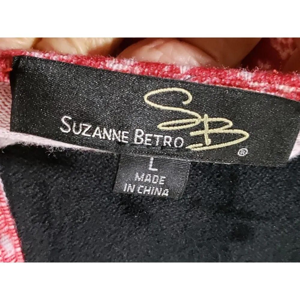 Suzanne Betro Women's Red Polyester Casual V-Neck Long Sleeve Sweater Size Large - Image 8