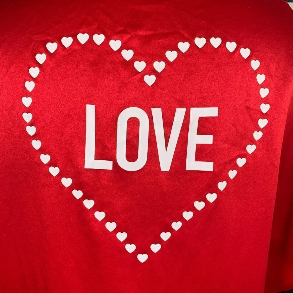 Victoria’s Secret Robe Ruffles Short Flutter Sleeved Love Print Red Kimono Style - Image 6