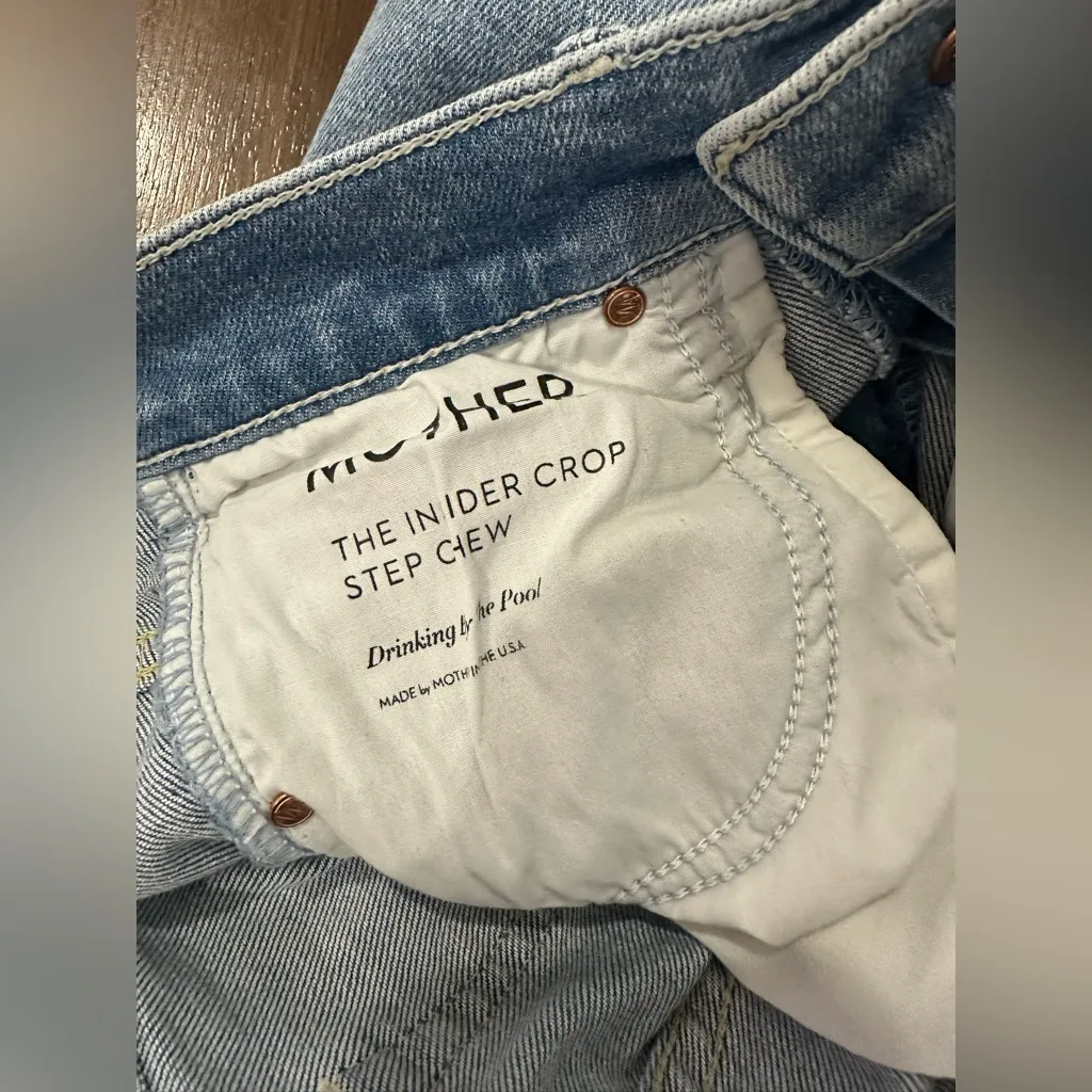MOTHER The Insider Crop Step Chew Denim Jeans Drinking By The Pool Blue Size 24 - Image 4