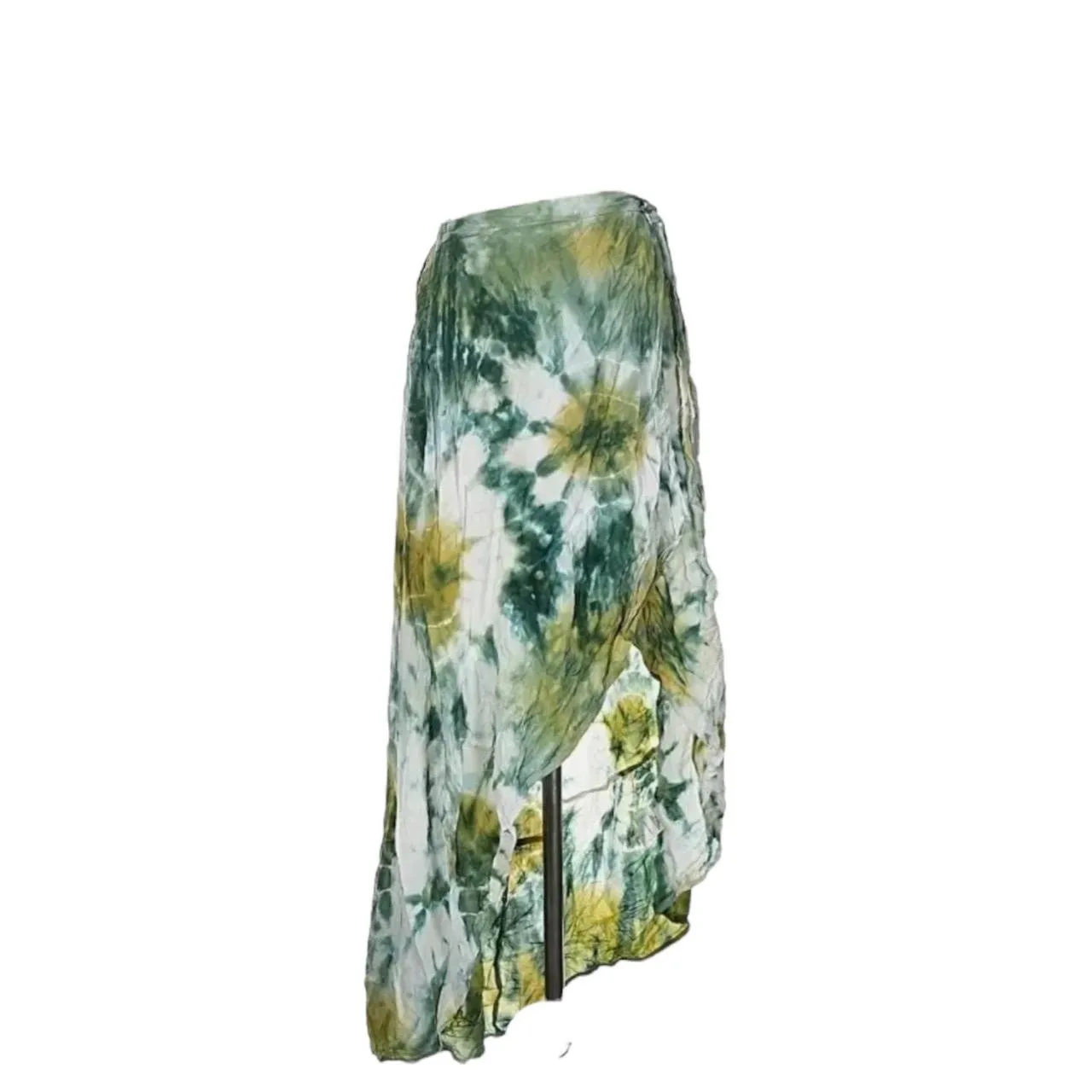 YOUNG FABULOUS & BROKE Women S Green Tie-Dye Asymmetrical Hi-Low Maxi Skirt Boho - Image 2