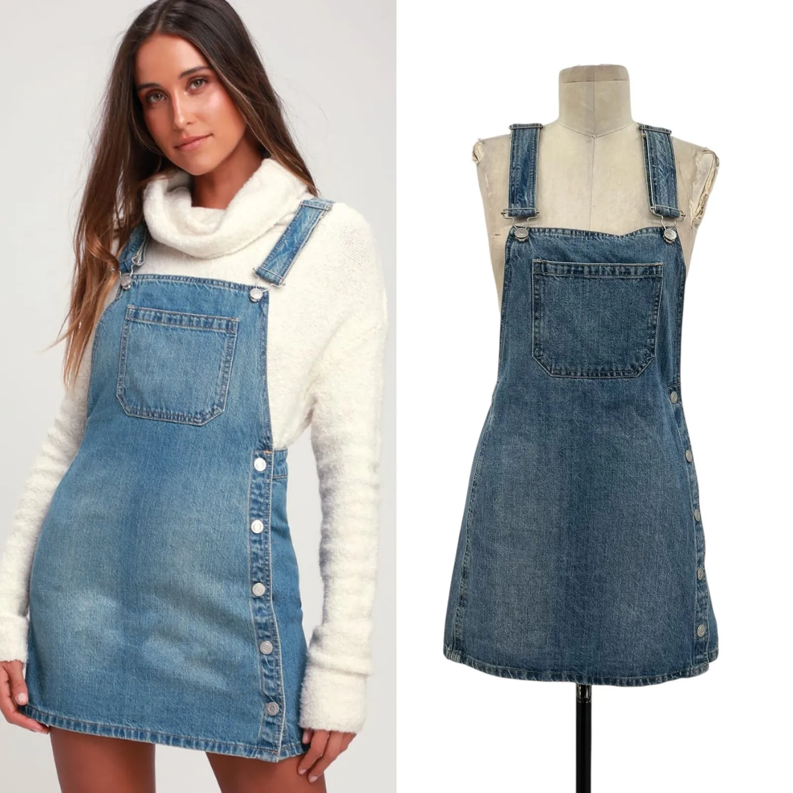 Free People Louise‎ Denim Skirtall Overall Dress Medium Wash Blue Size 0 - Image 2