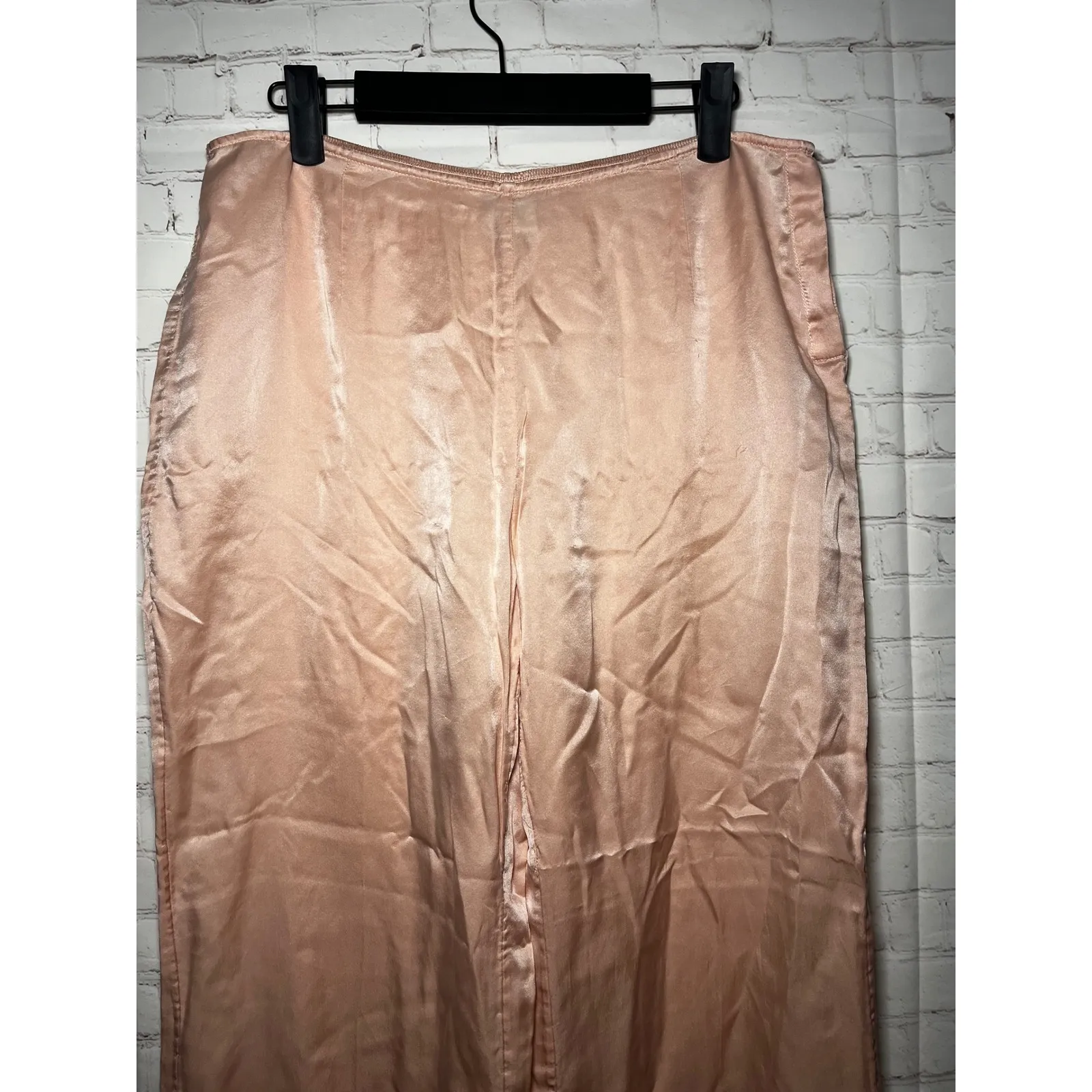 Vintage Y2K 100% Silk Blush Pants Minimalist Balletcore Wide Leg Trousers Large Pink - Image 2