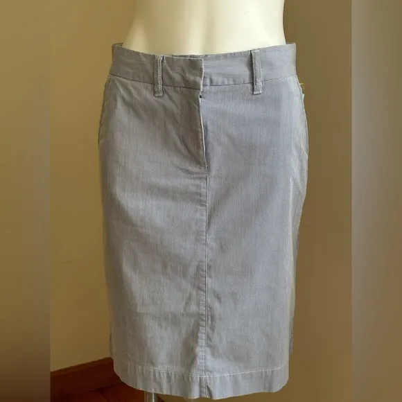L.L Bean White And Blue Strip Summer  Midi Skirt SZ 6 Front And Back Poc… - Image 2