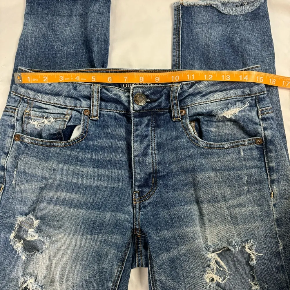 American Eagle Size 4 Tomgirl Straight Baggy Distressed Jeans Stretch Raw Hem - Image 6