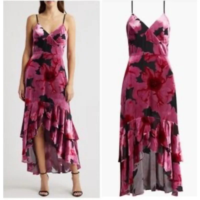 HUTCH Pink Floral Ruffle High Low Dress Size 6 NWT Cocktail Wedding Guest - Image 2