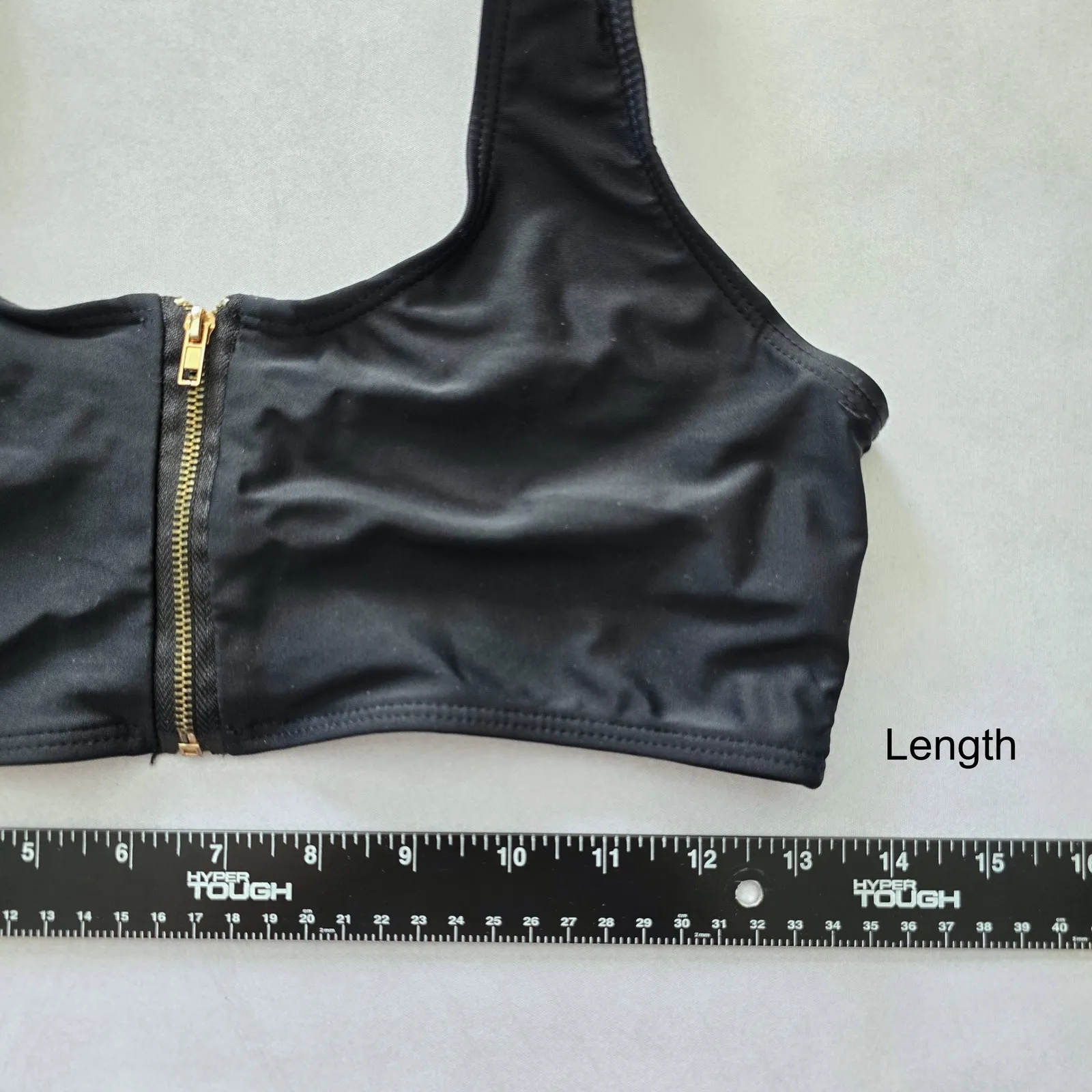Black Zipper Front Y2K VTG 90s 2000s Coquette Retro Swimwear Bikini Top Medium - Image 5