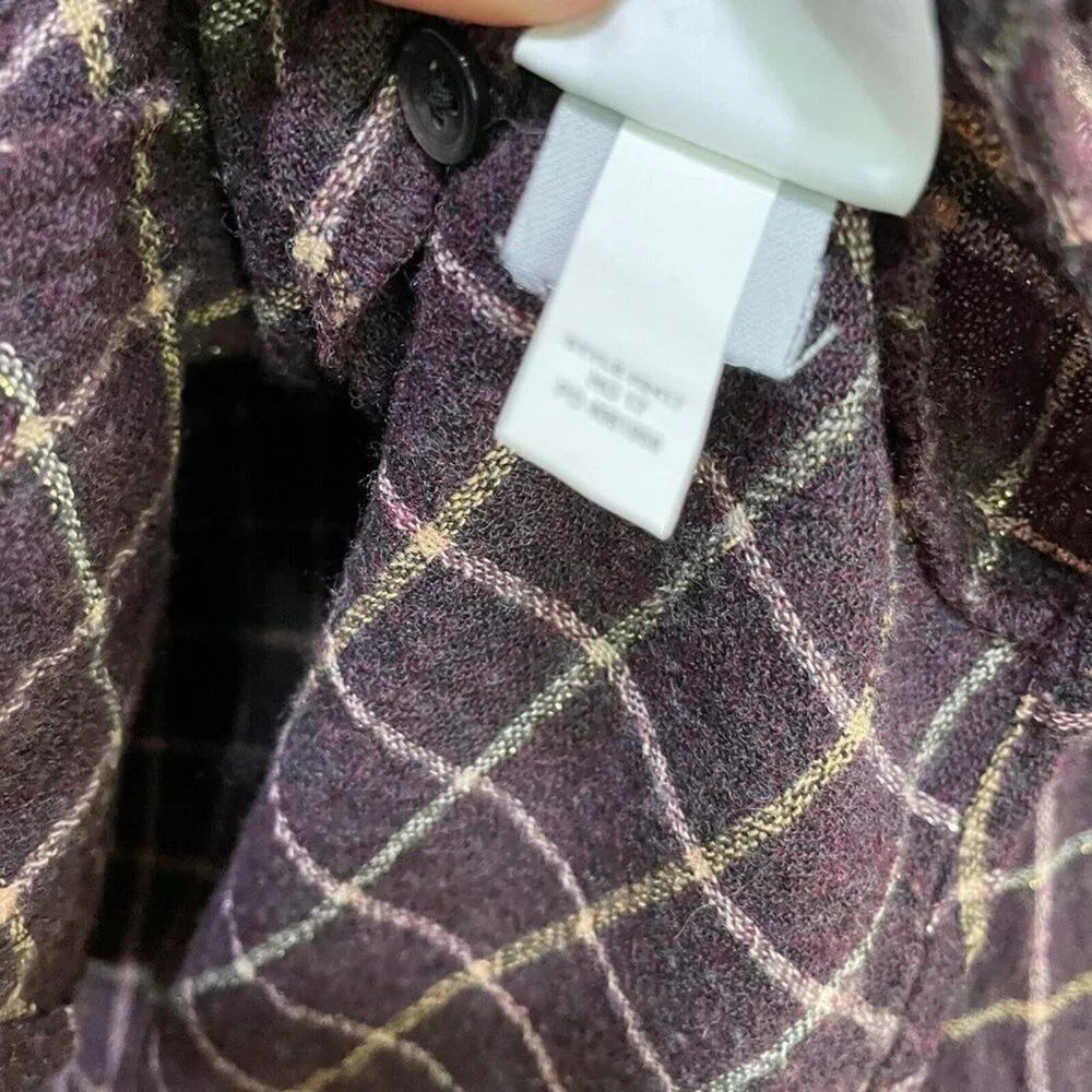 Madewell Purple Plaid Ruffled Button Down Shirt Womens XS Cottage Core Fall - Image 8