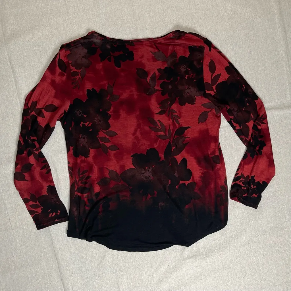 Simply Vera Vera Wang | Red & Black Floral Print Long Sleeve Top | Large - Image 2