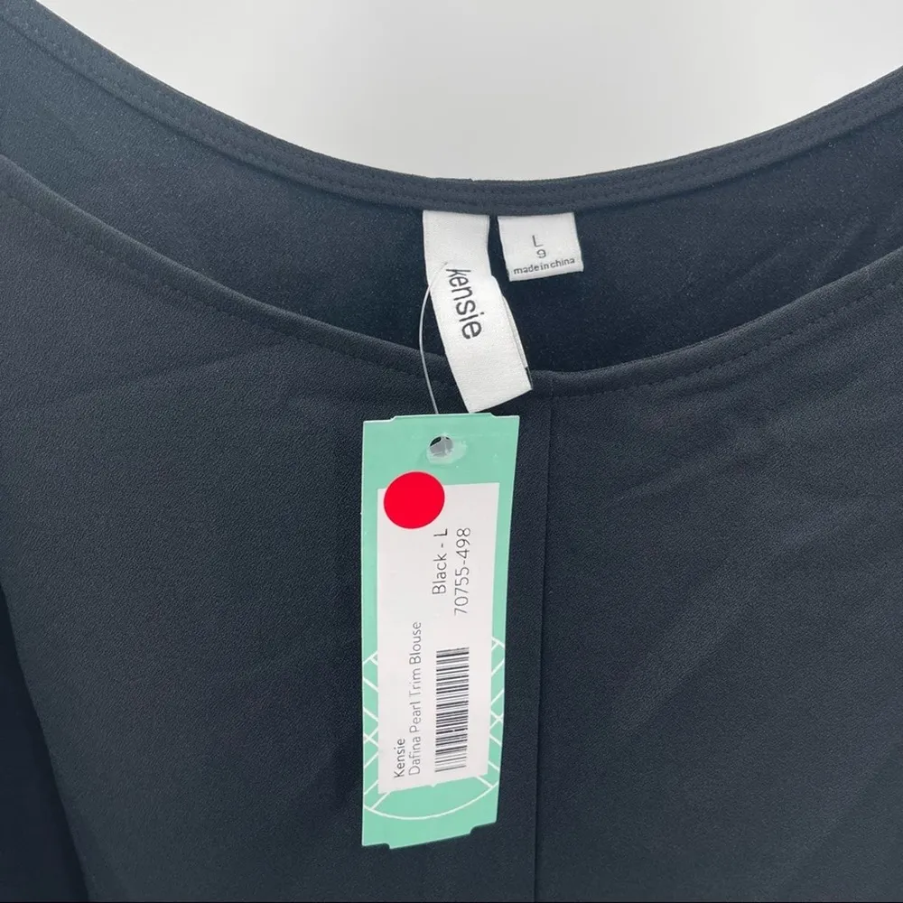 Kensie Tank Top Pearl Strap Trim Blouse Defina Top Crepe Black Size Large NWT - Image 7
