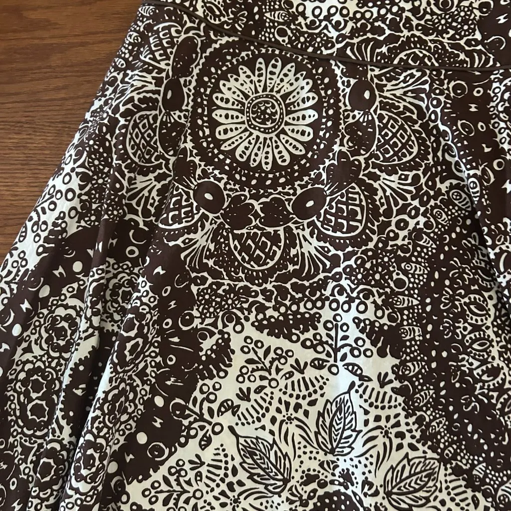 Women's Boho Midi Skirt Swing Skirt Size Small LightWeight Mid Calf Pleated Brown - Image 3