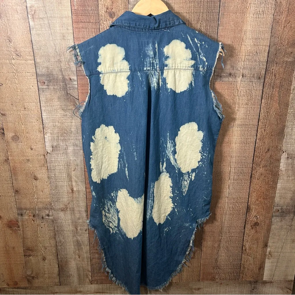 Distressed Bleached Denim Vest XL Grunge Punk Sleeveless Shirt Thrill Jeans Edgy Blue - Image 6
